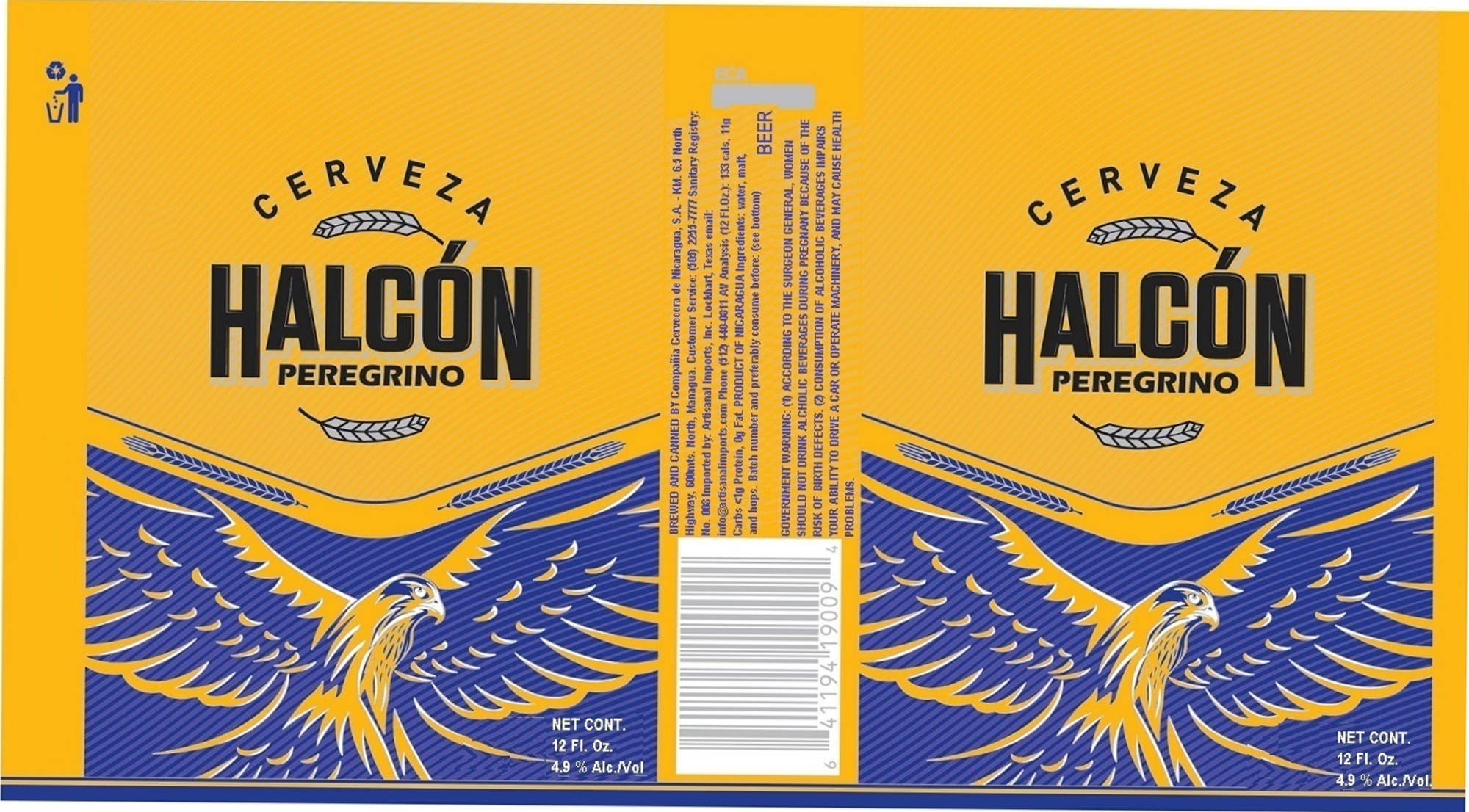 Halcon Peregrino by Compañía Cervecera de Nicaragua - beer label