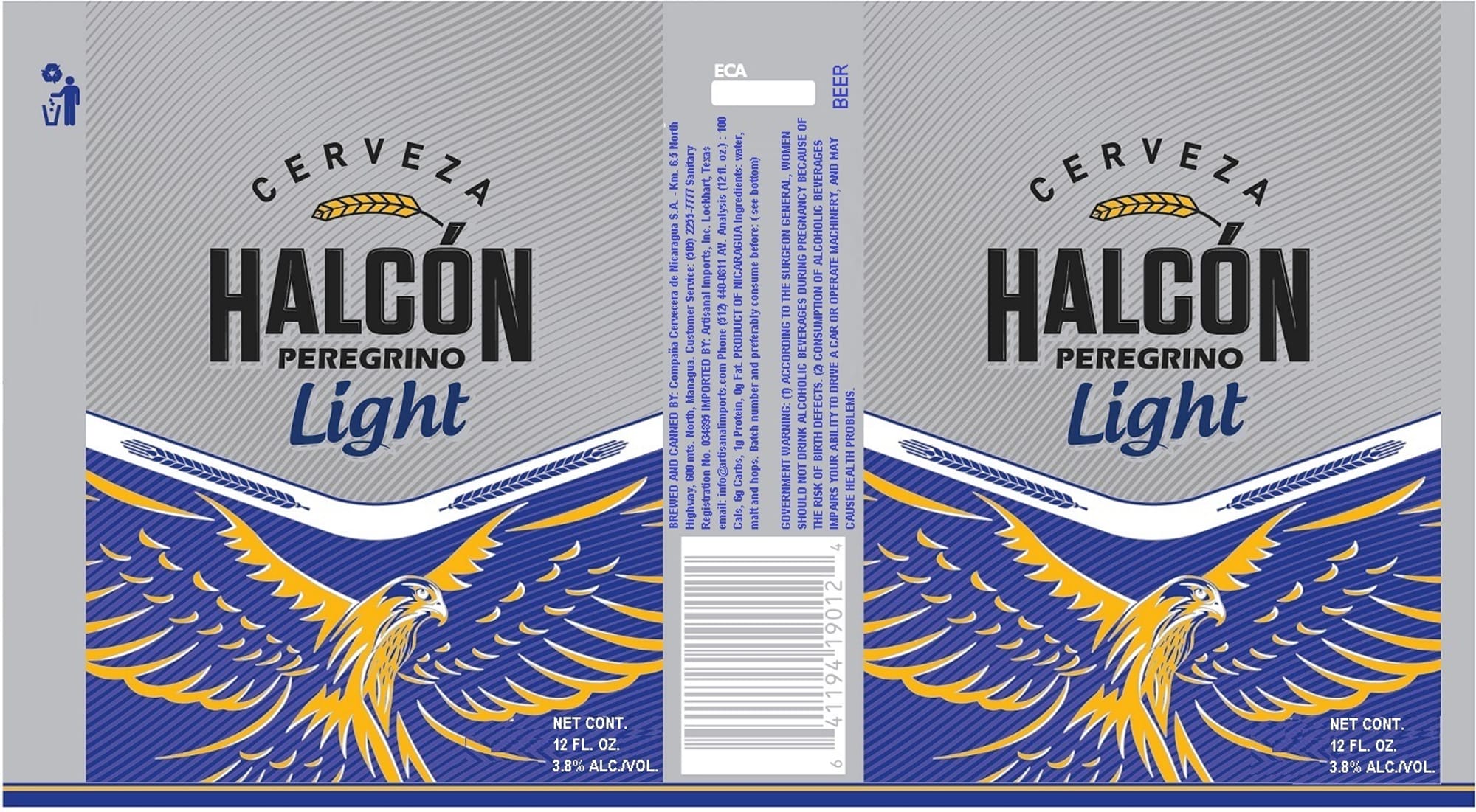 Halcon Peregrino Light by Compañía Cervecera de Nicaragua, S.A. - beer label