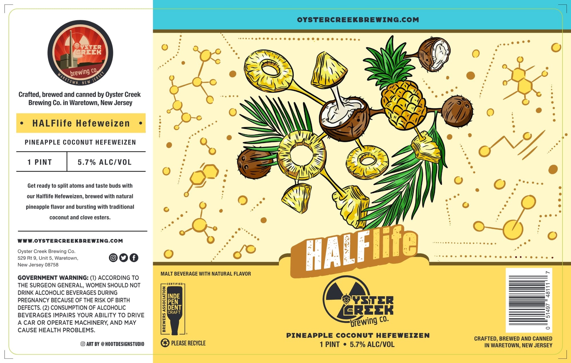 HalfLife by Oyster Creek Brewing Co. - beer label