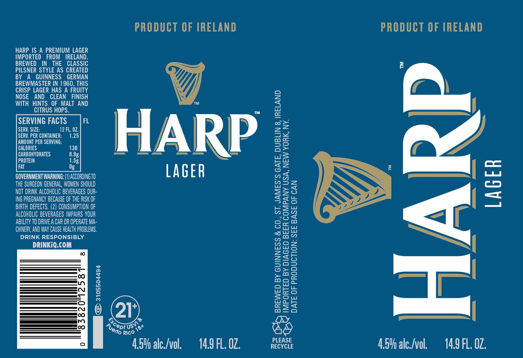 Harp Lager by Guinness/Diageo - beer label