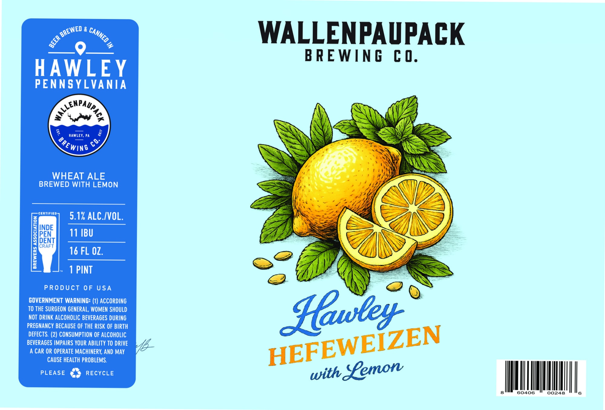 Hawley Hefeweizen with Lemon by Wallenpaupack Brewing Co. - beer label