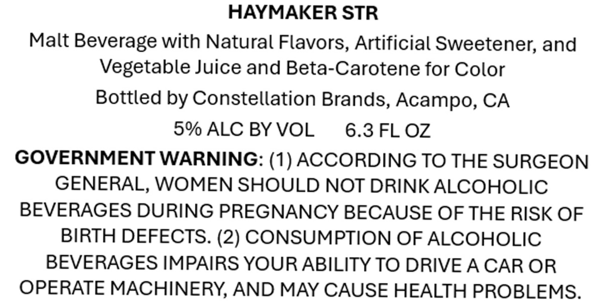 Haymaker STR by Constellation Brands - beer label