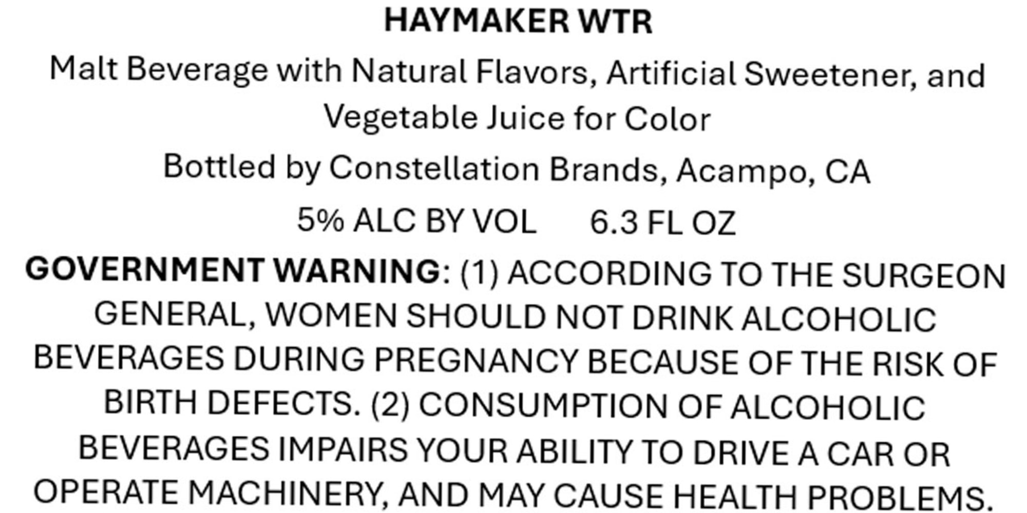 Haymaker WTR by Constellation Brands - beer label