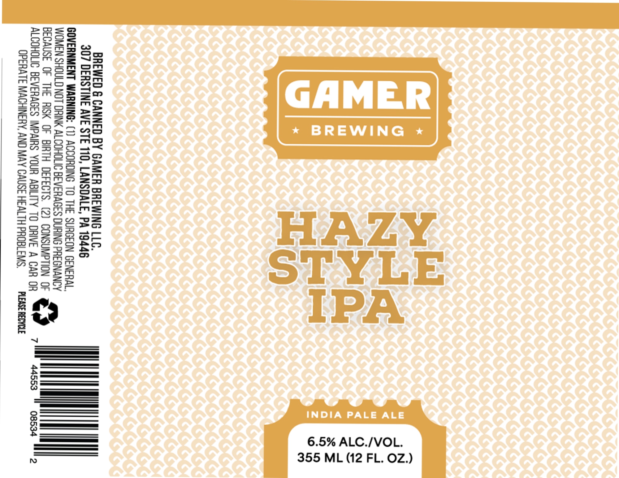 Hazy Style IPA by Gamer Brewing - beer label