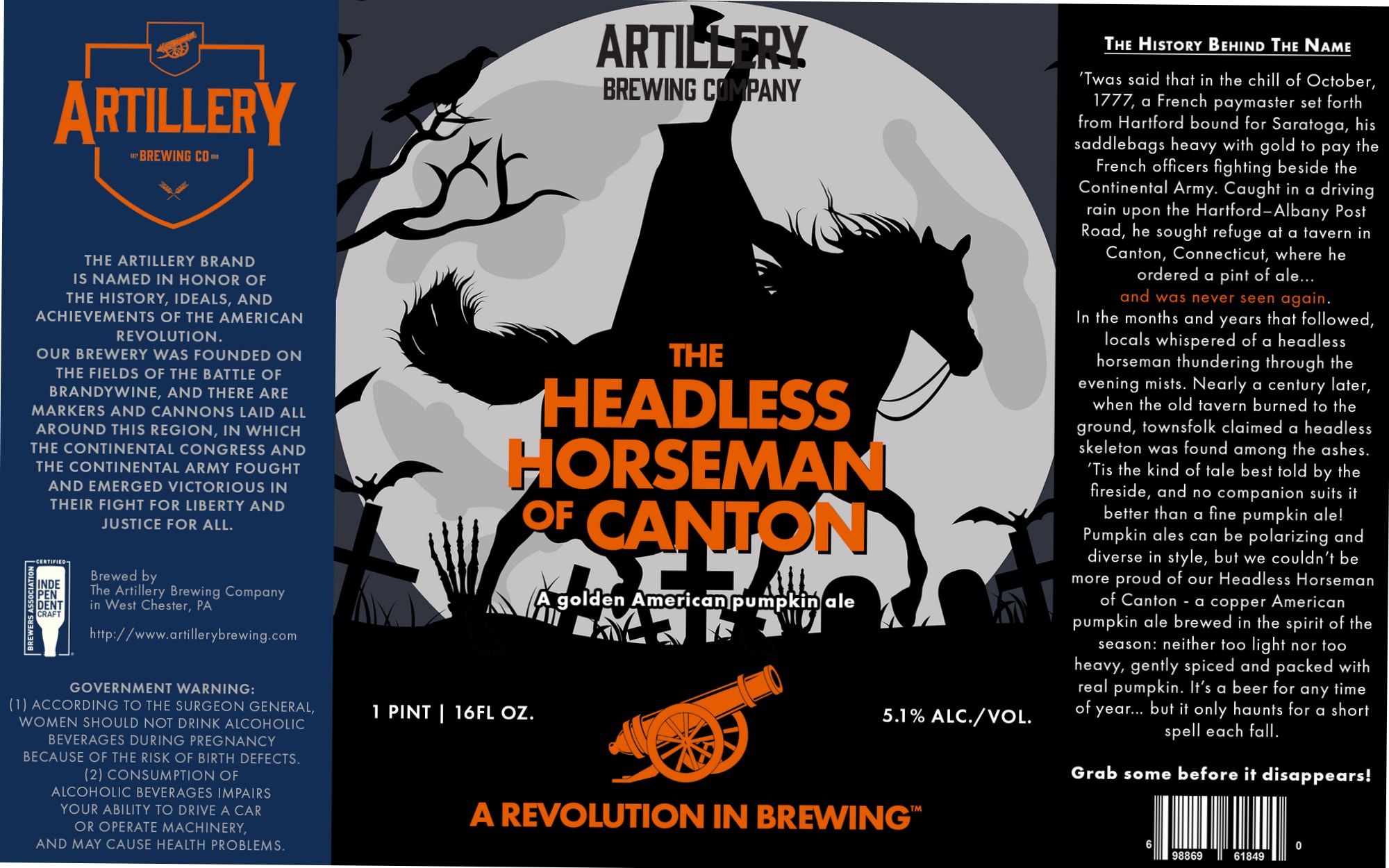 Headless Horseman of Canton by Artillery Brewing Company - beer label