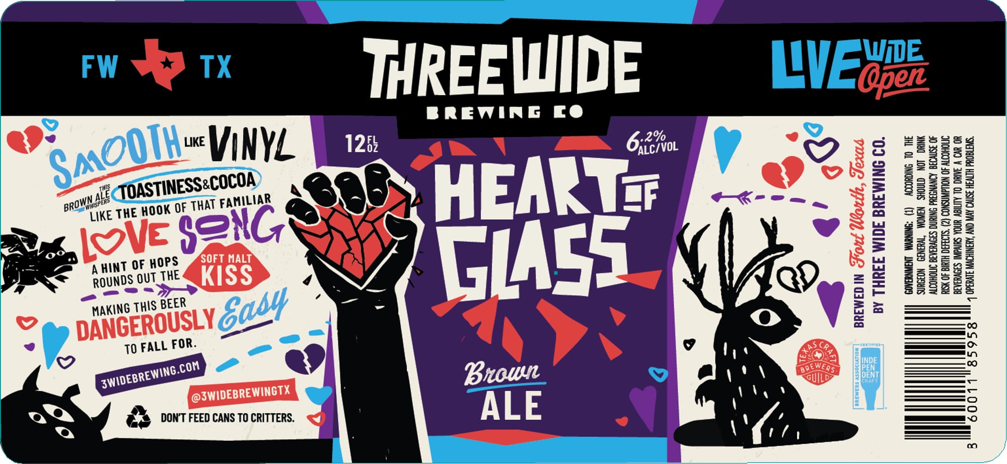 Heart of Glass by Three Wide Brewing Co. - beer label