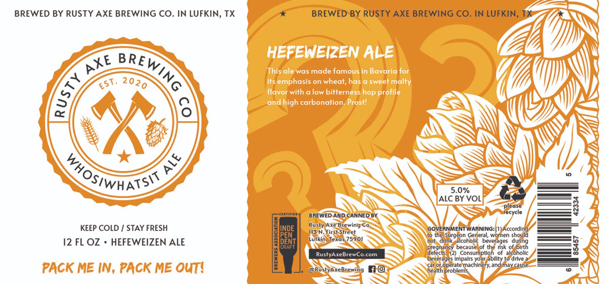 HefeWeizen Ale by Rusty Axe Brewing Co. - beer label