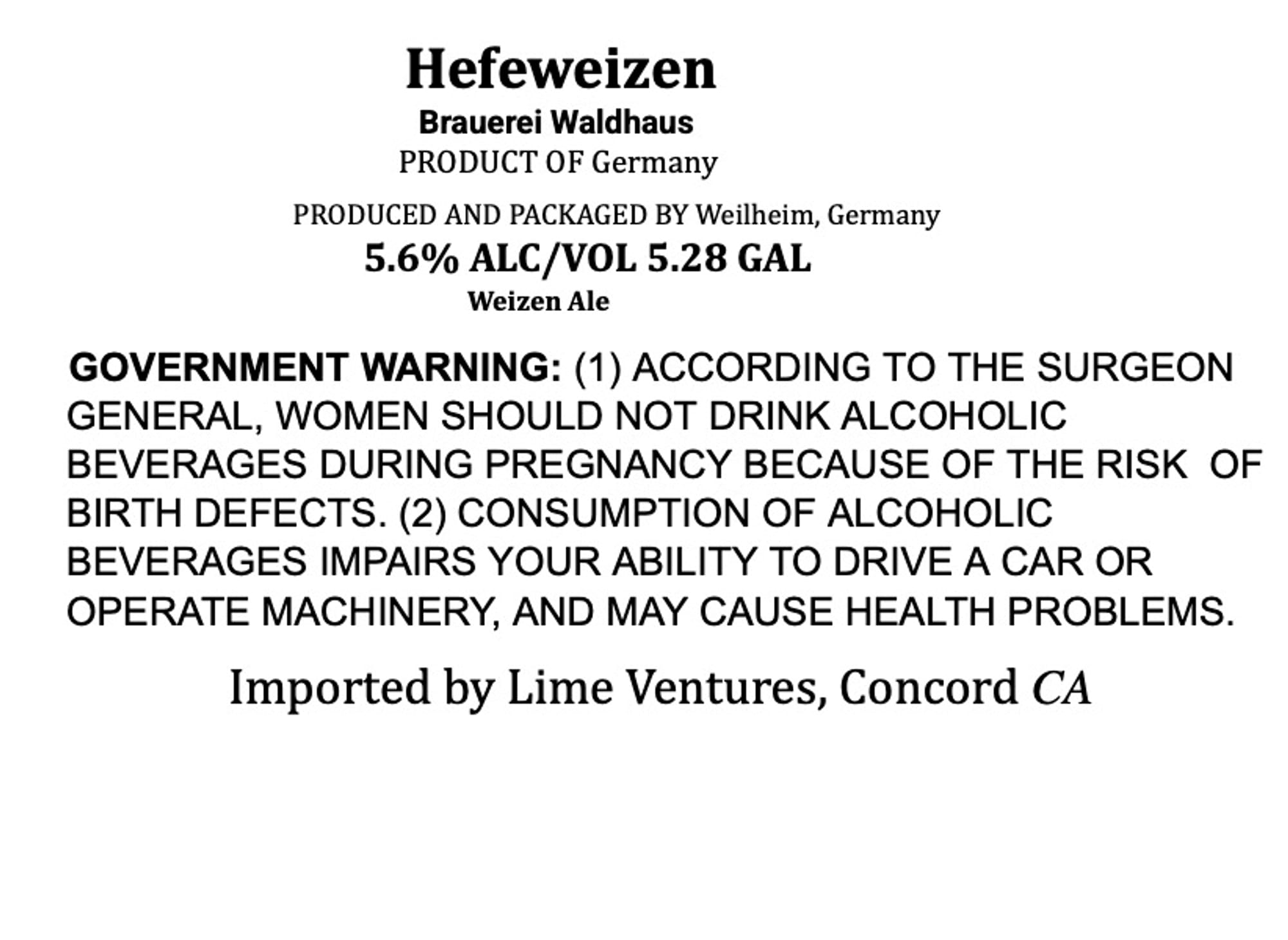 Hefeweizen by Brauerei Waldhaus - beer label