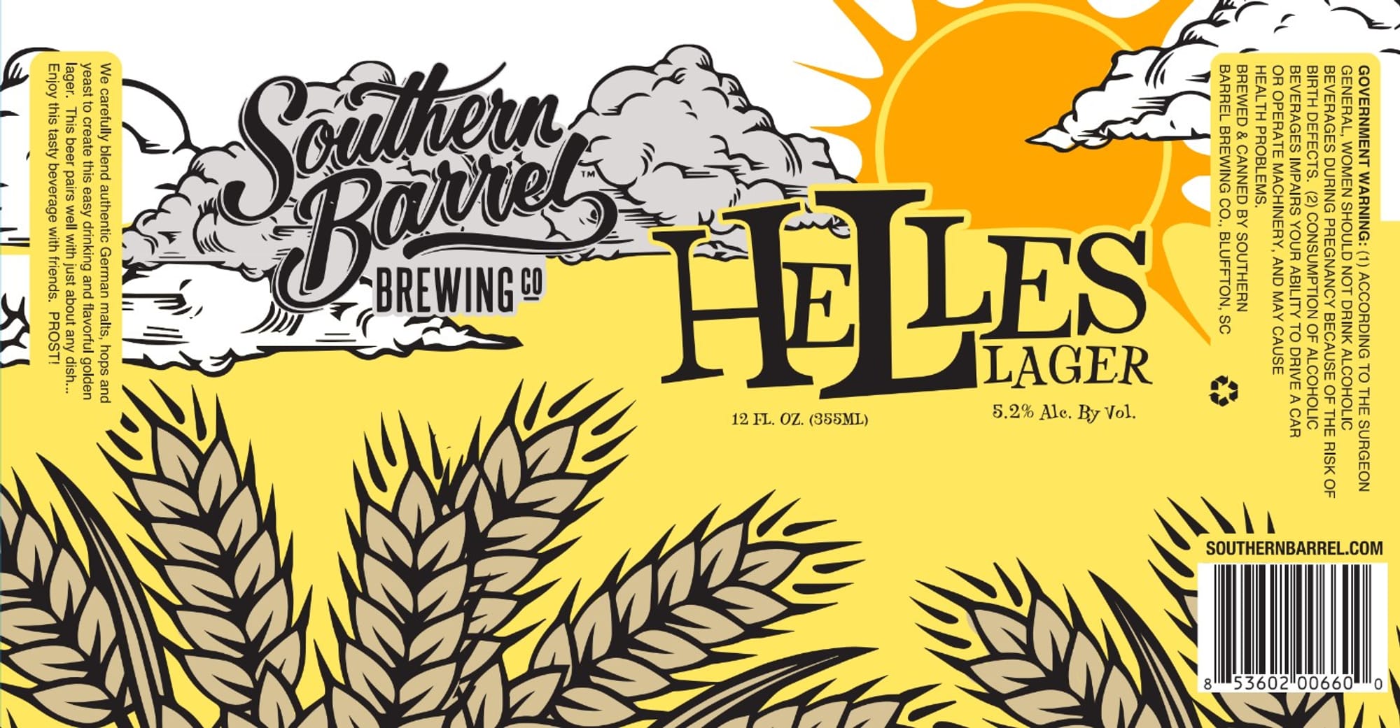 Helles Lager by Southern Barrel Brewing Co. - beer label