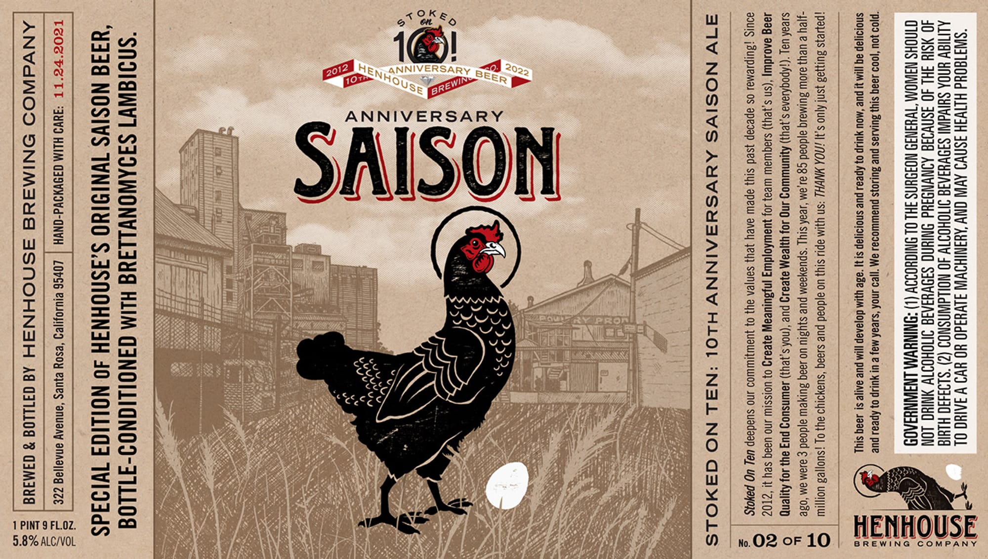 Stoked on Ten: 10th Anniversary Saison by Henhouse Brewing Company - beer label