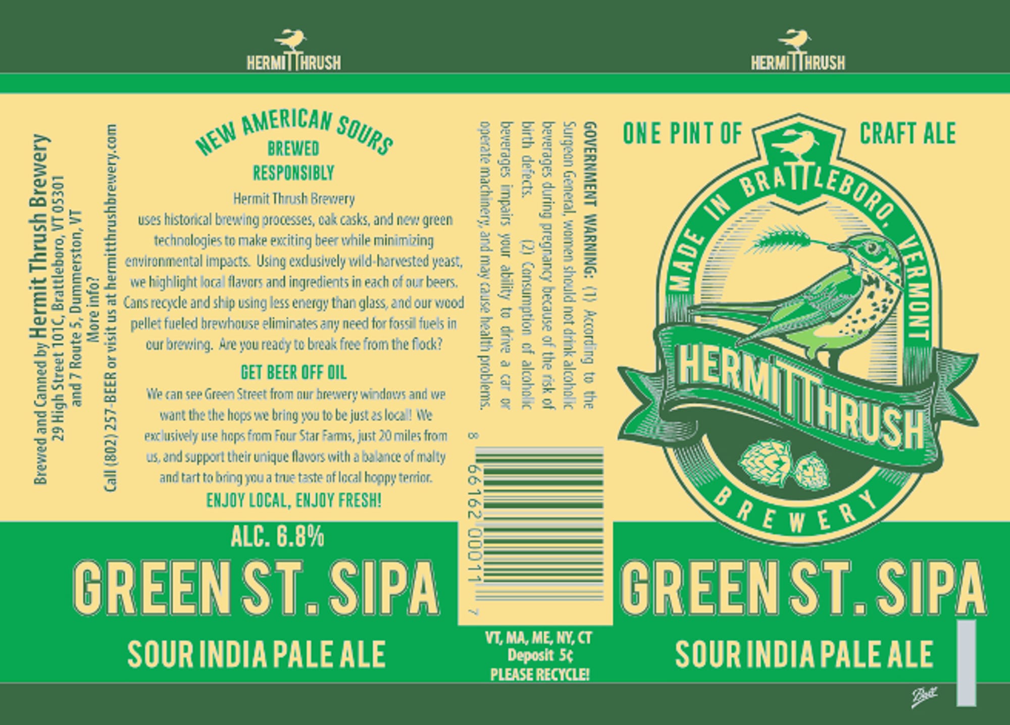 Green St. Sipa by Hermit Thrush Brewery - beer label