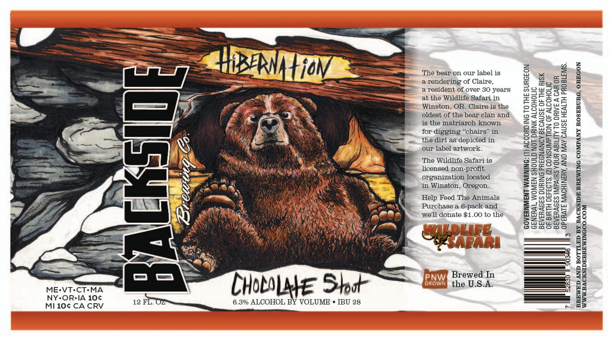 Hibernation Chocolate Stout by Backside Brewing Co. - beer label
