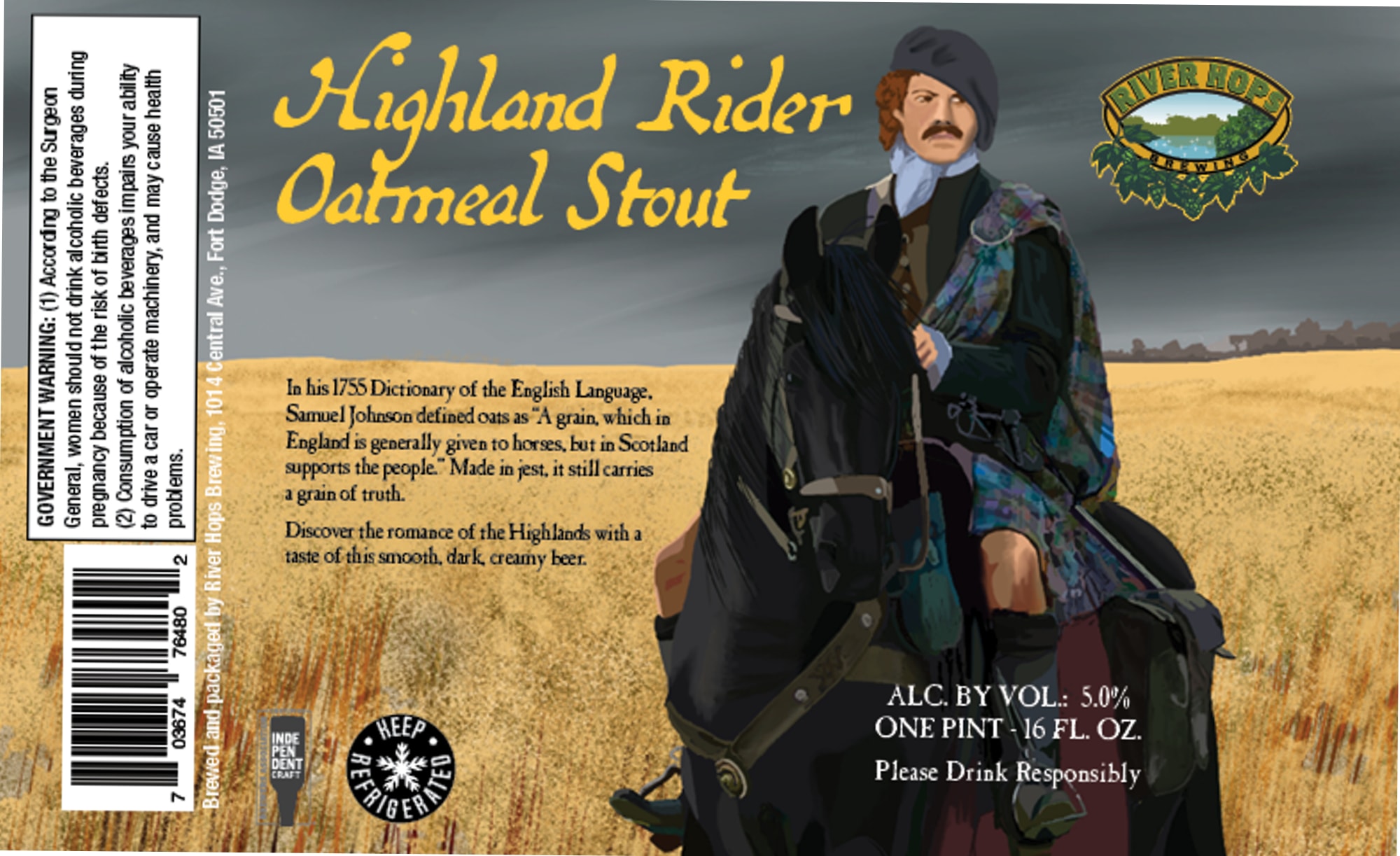 Highland Rider Oatmeal Stout by River Hoppers Brewing - beer label