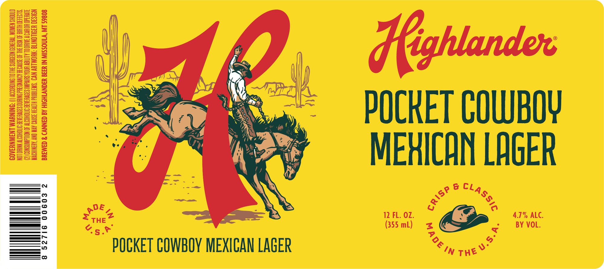 Pocket Cowboy Mexican Lager by Highlander Beer - beer label