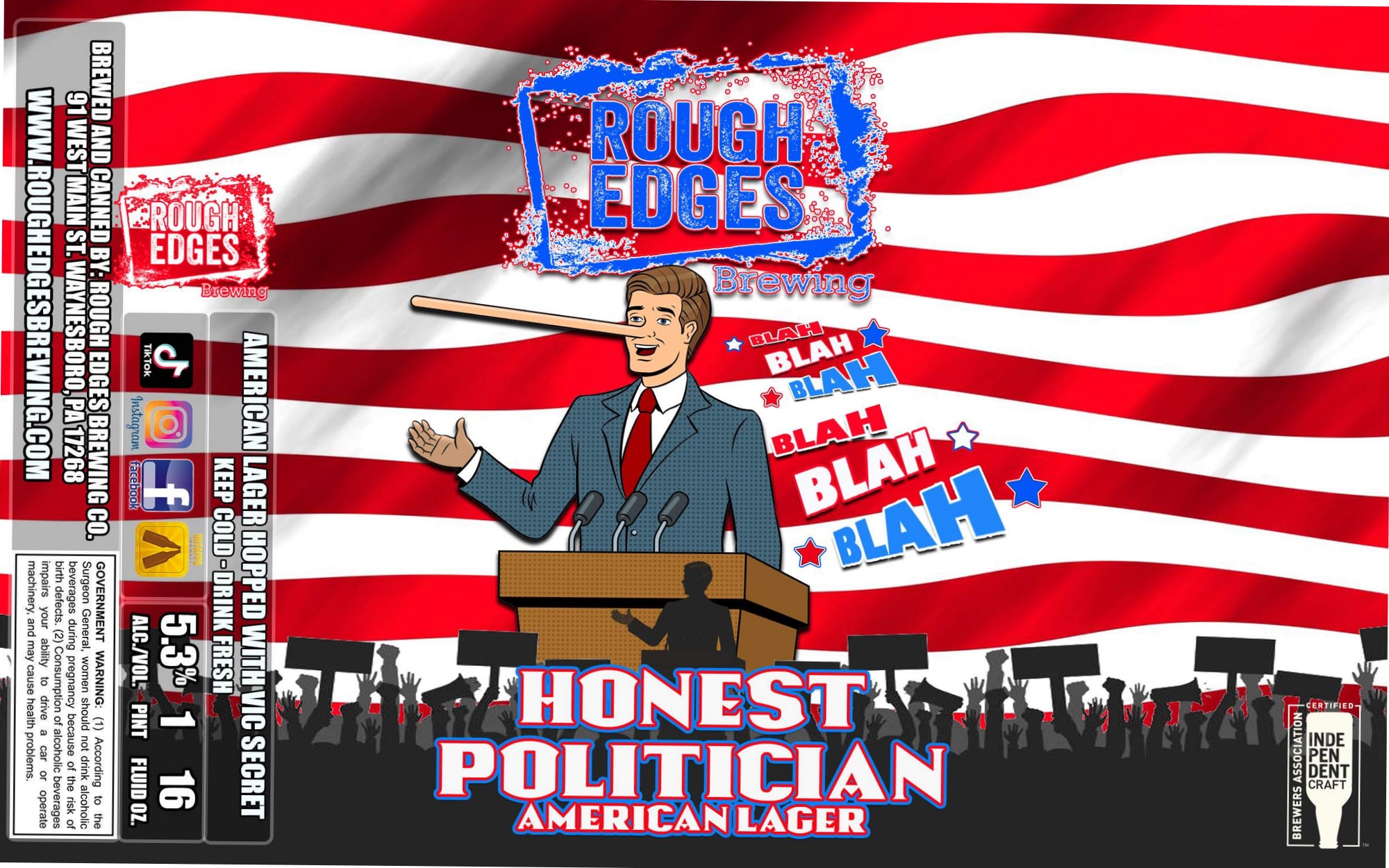 Honest Politician American Lager by Rough Edges Brewing - beer label