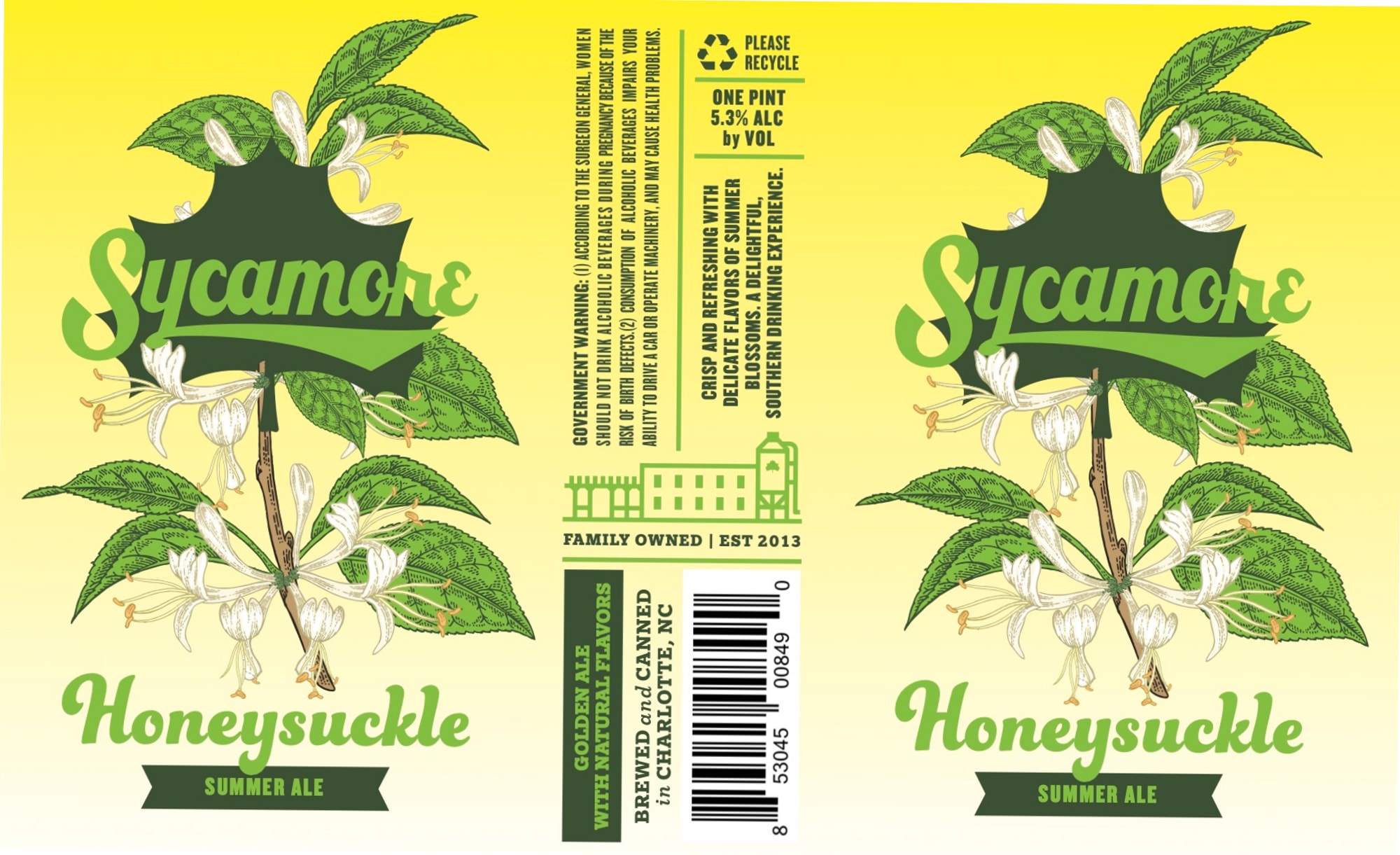 Honeysuckle Golden Ale by Sycamore Brewing - beer label
