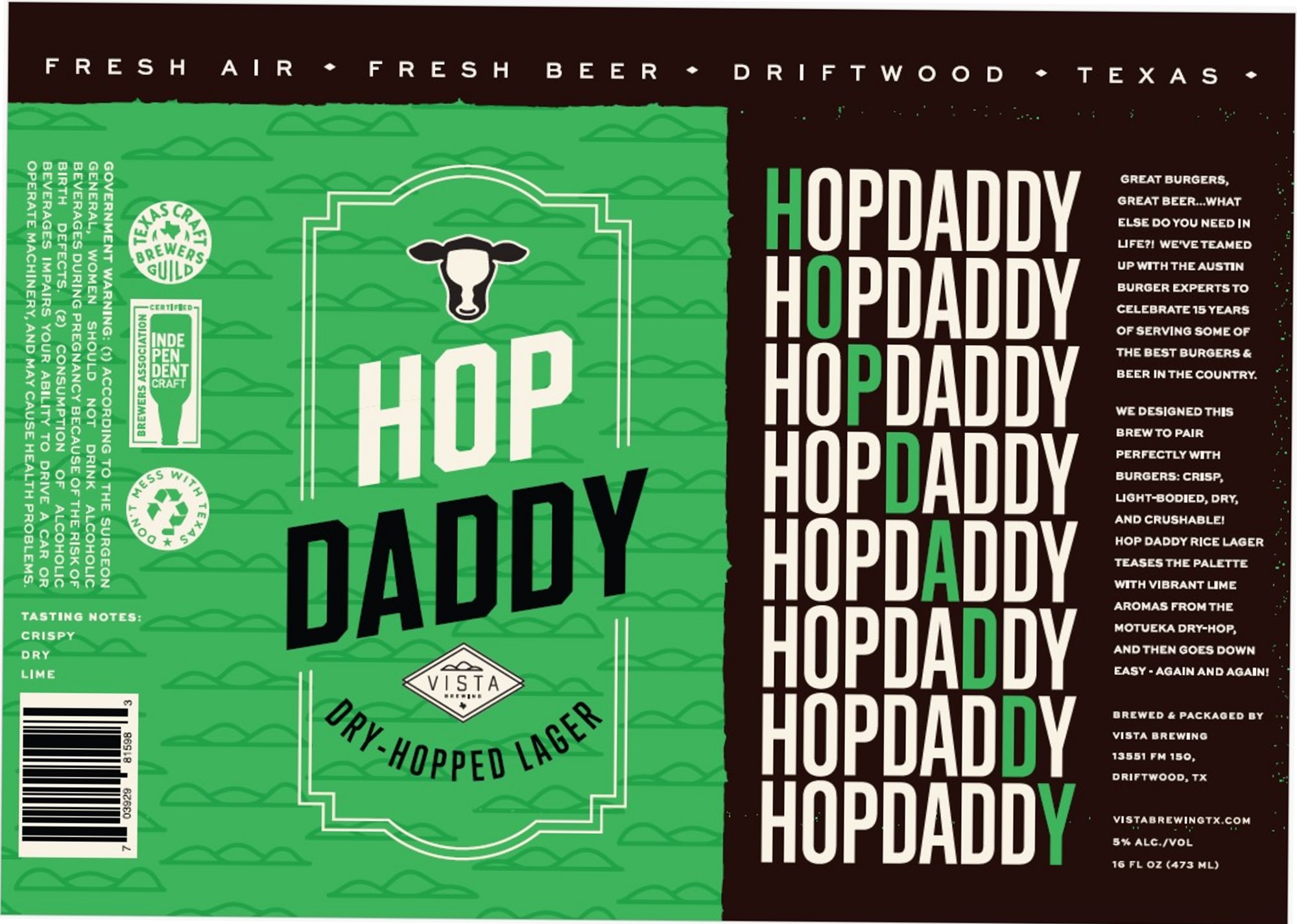 Hop Daddy Hop Daddy Hop Daddy by Vista Brewing - beer label