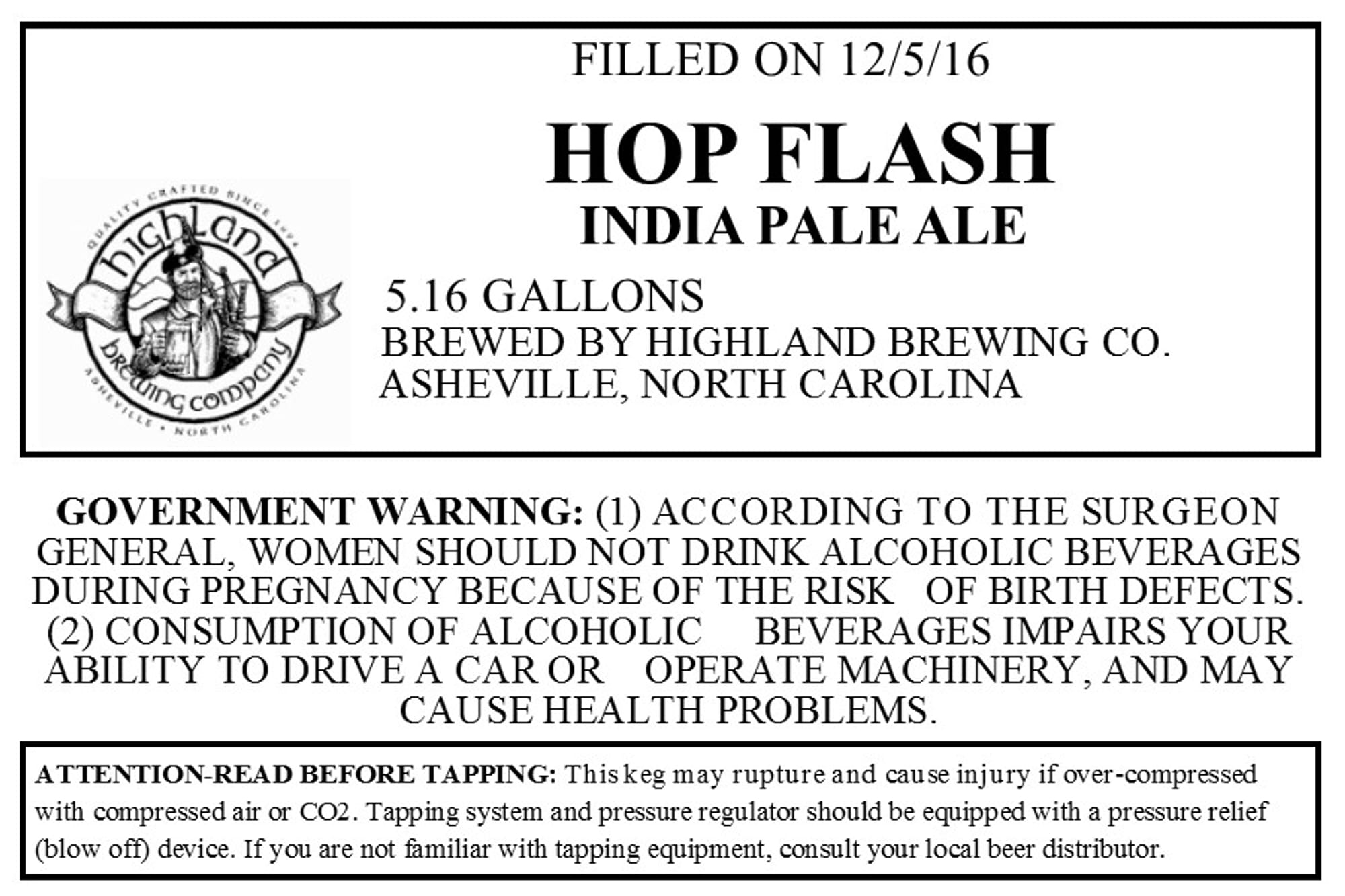 Hop Flash by Highland Brewing Company - beer label