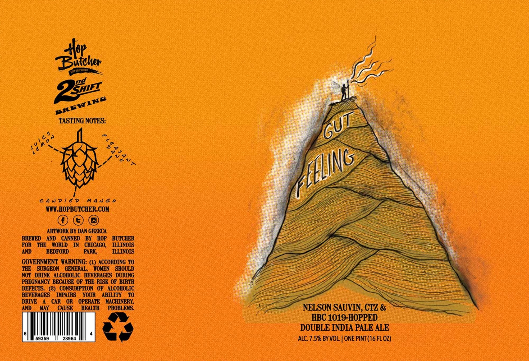 Gut Feeling Double India Pale Ale by Hop Butcher for the World / 2 Shift Brewing - beer label