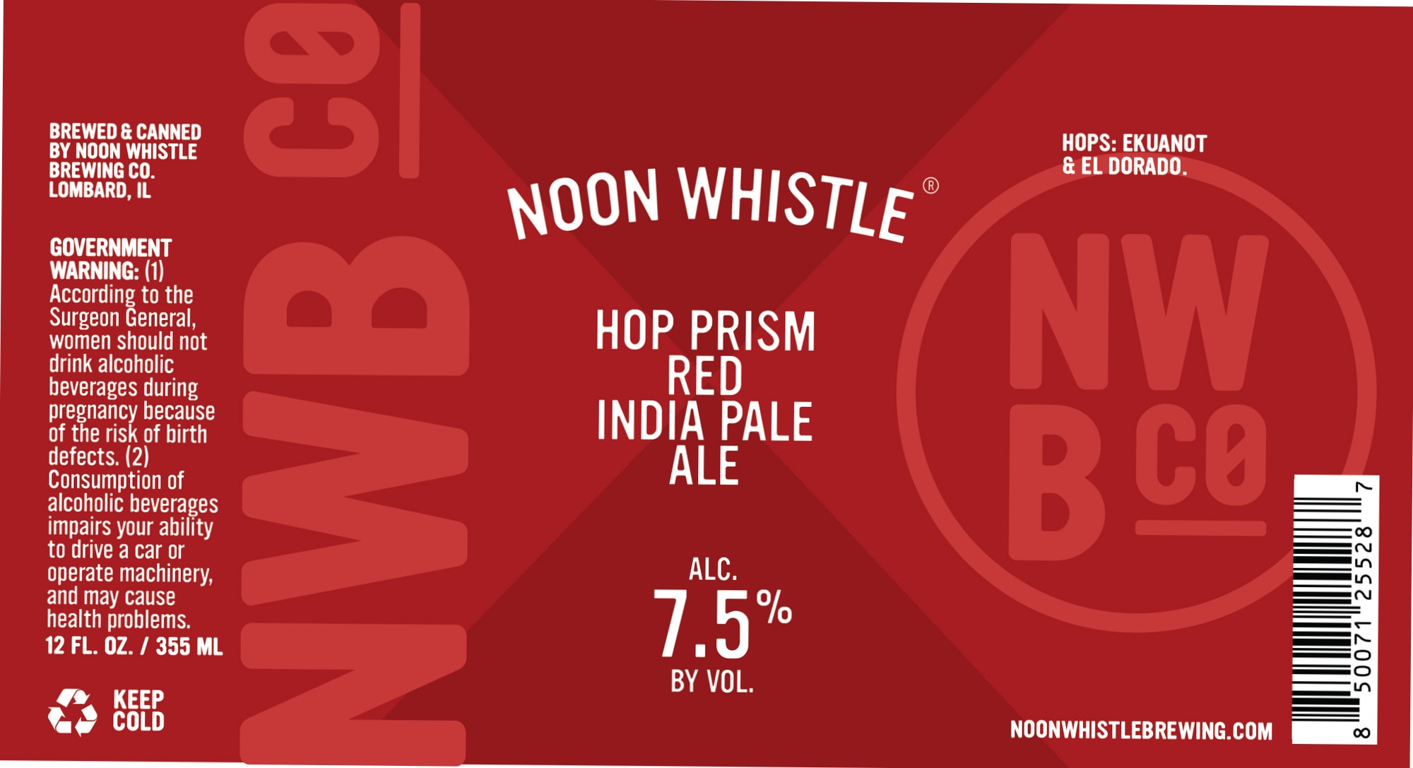 Hop Prism Red India Pale Ale by Noon Whistle Brewing Co. - beer label