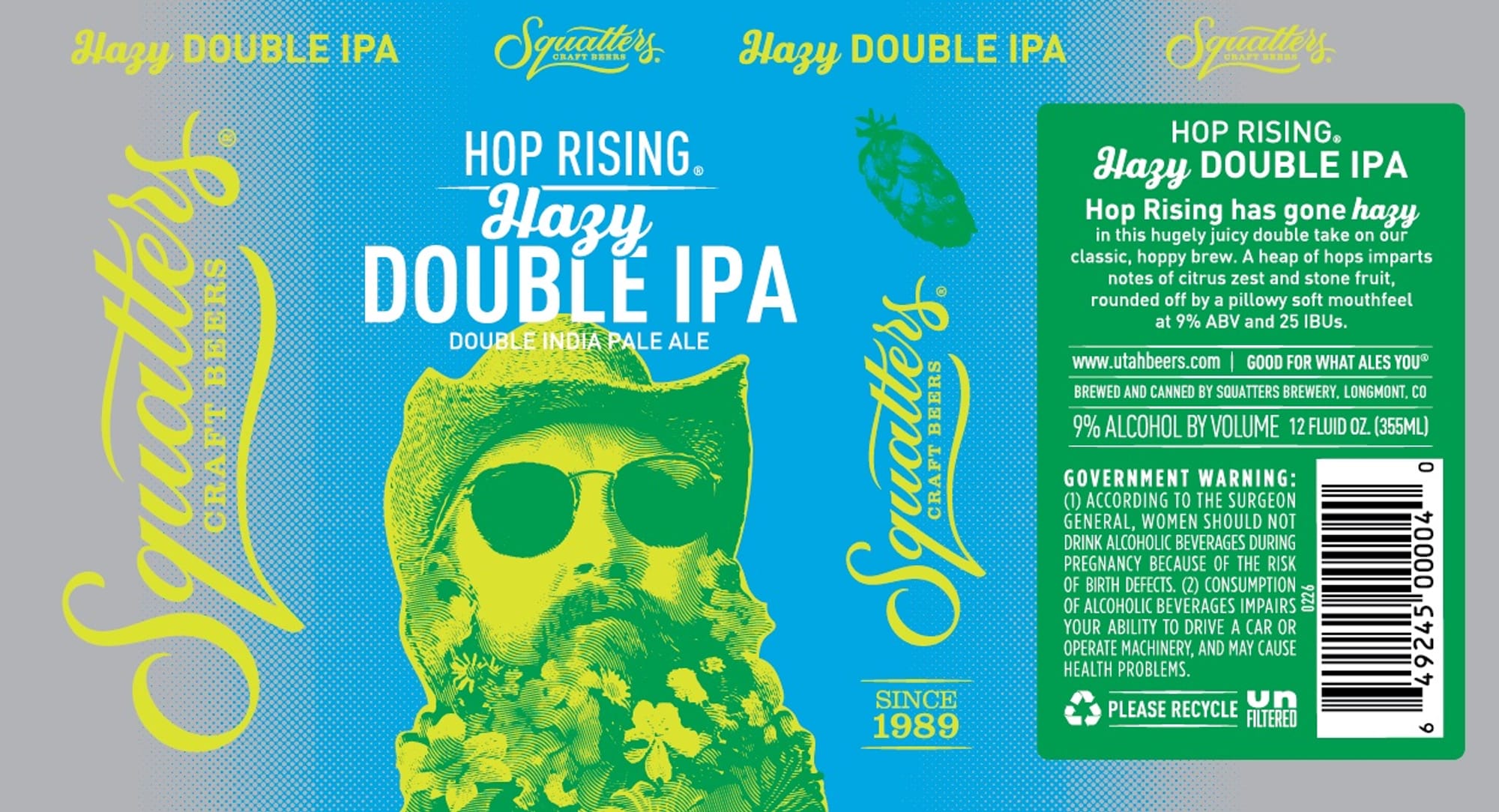 Hop Rising® Hazy Double IPA by Squatters Craft Beers - beer label