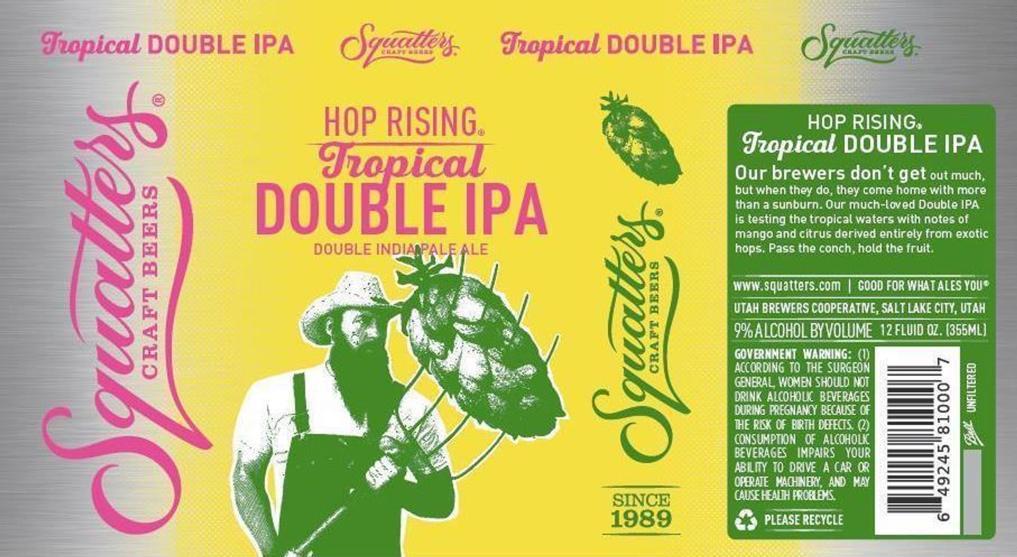 Hop Rising Tropical Double IPA by Squatters Craft Beers - beer label