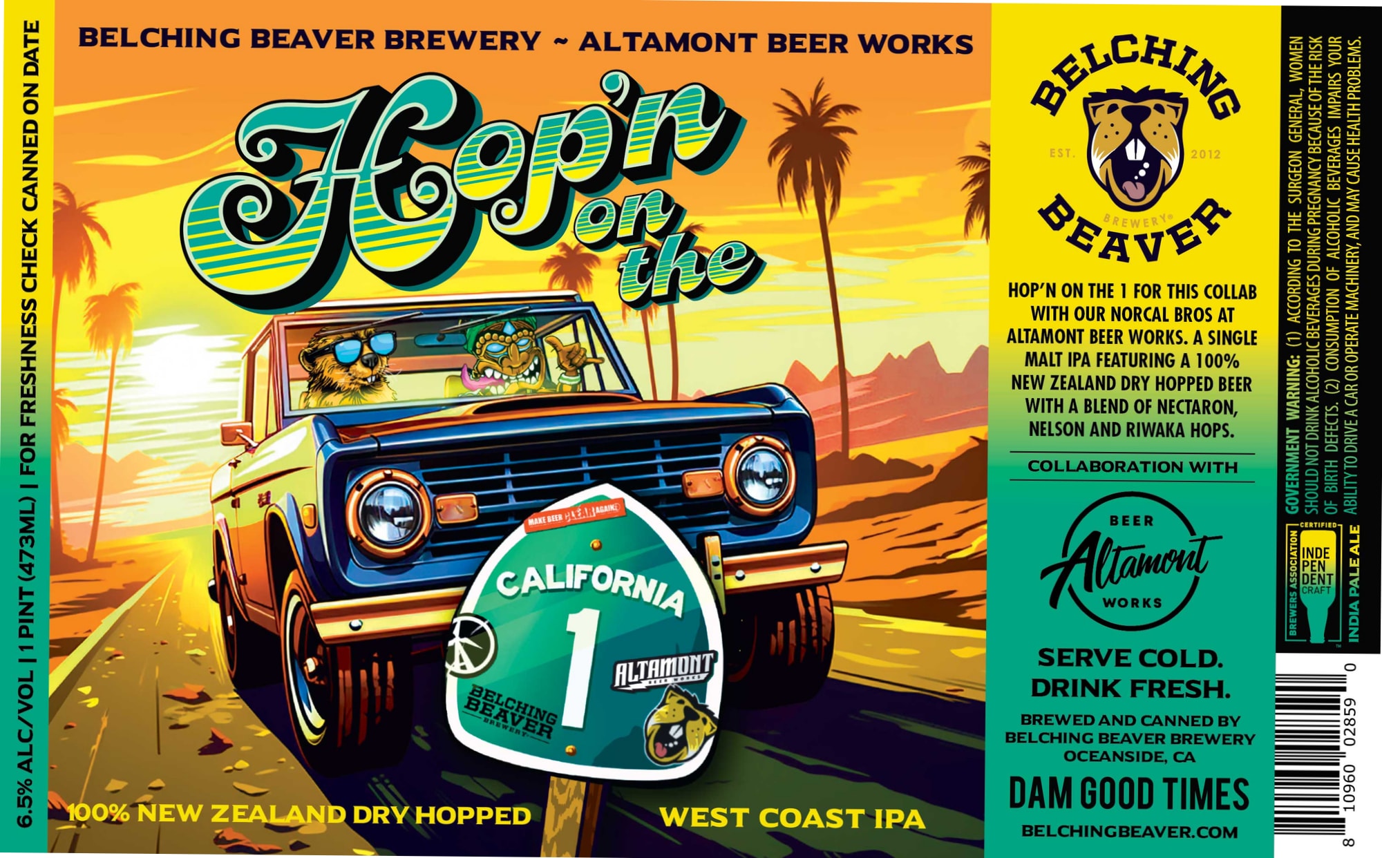 Hop’n on the West Coast by Belching Beaver Brewery - beer label