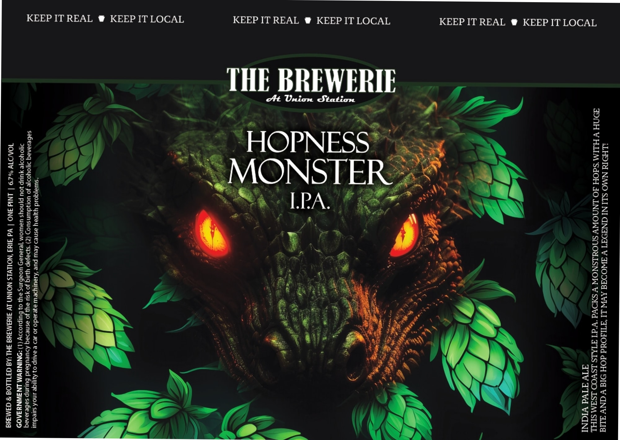 Hopness Monster I.P.A. by The Brewerie - beer label
