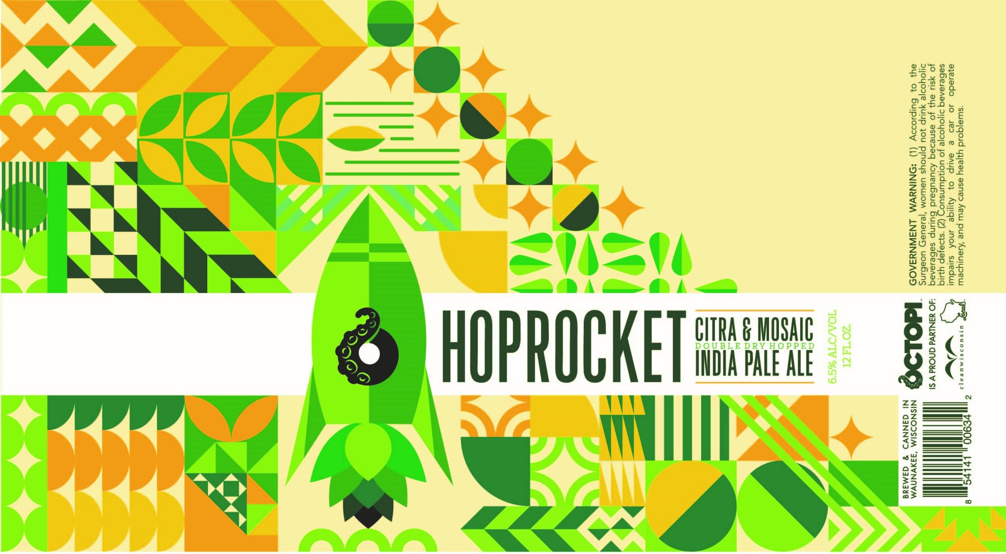 Hoprocket Citra & Mosaic by Octopi Brewing - beer label