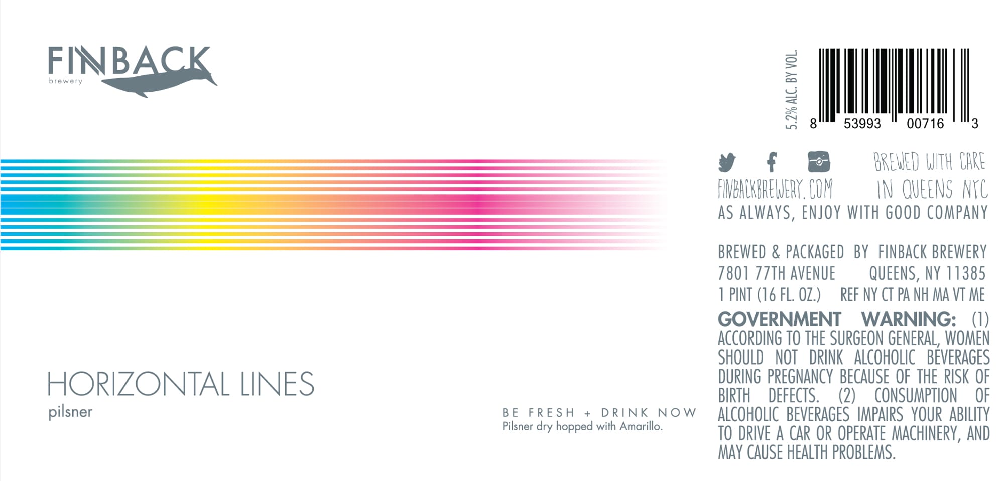 Horizontal Lines Pilsner by Finback Brewery - beer label
