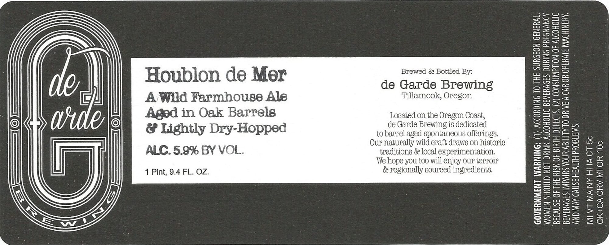 Houblon de Mer by de Garde Brewing - beer label