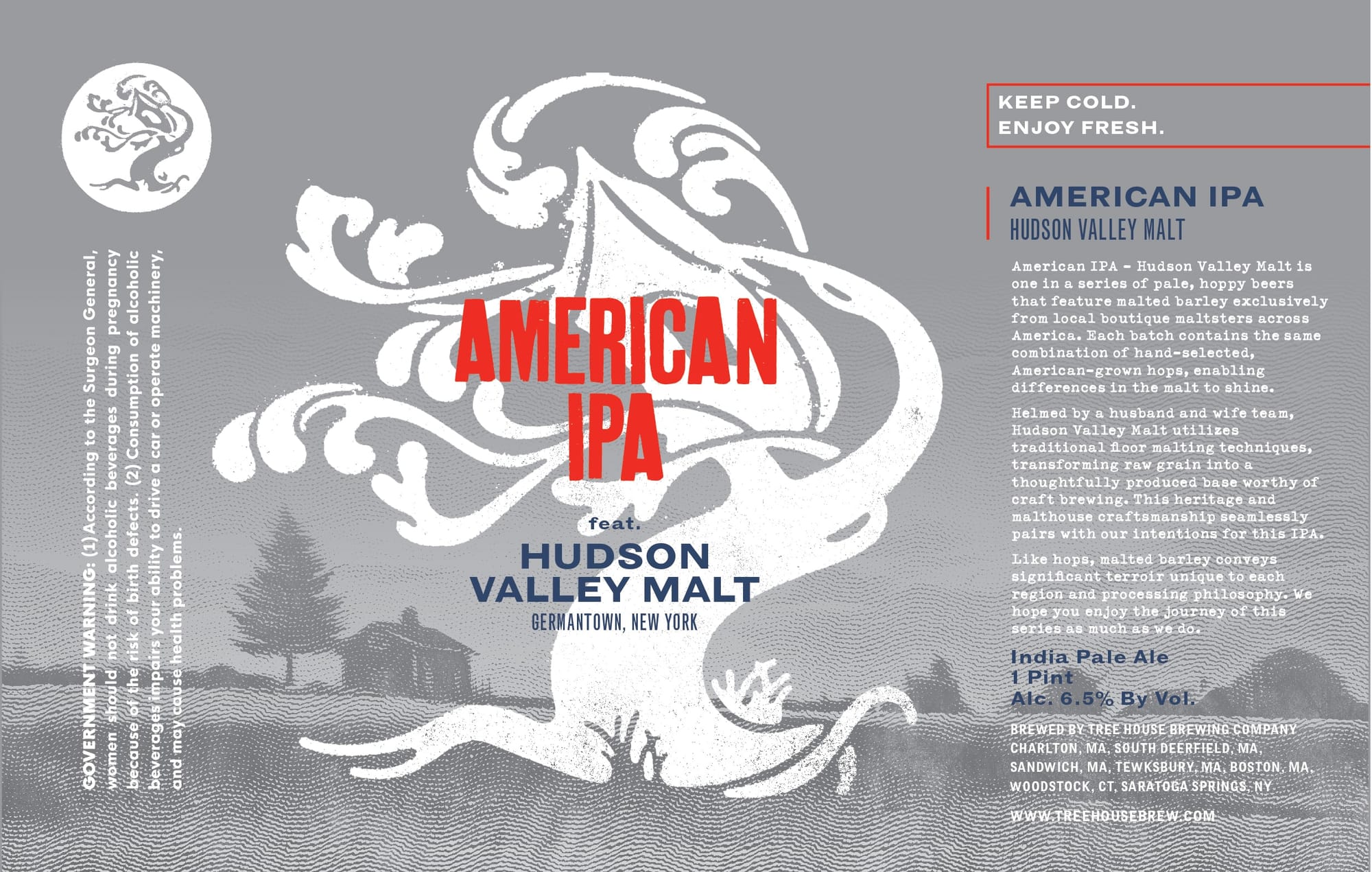 Hudson Valley Malt American IPA by Tree House Brewing Company - beer label