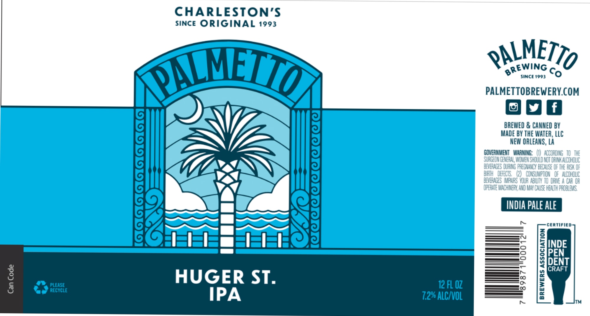 Huger St. IPA by Palmetto Brewing Co. - beer label