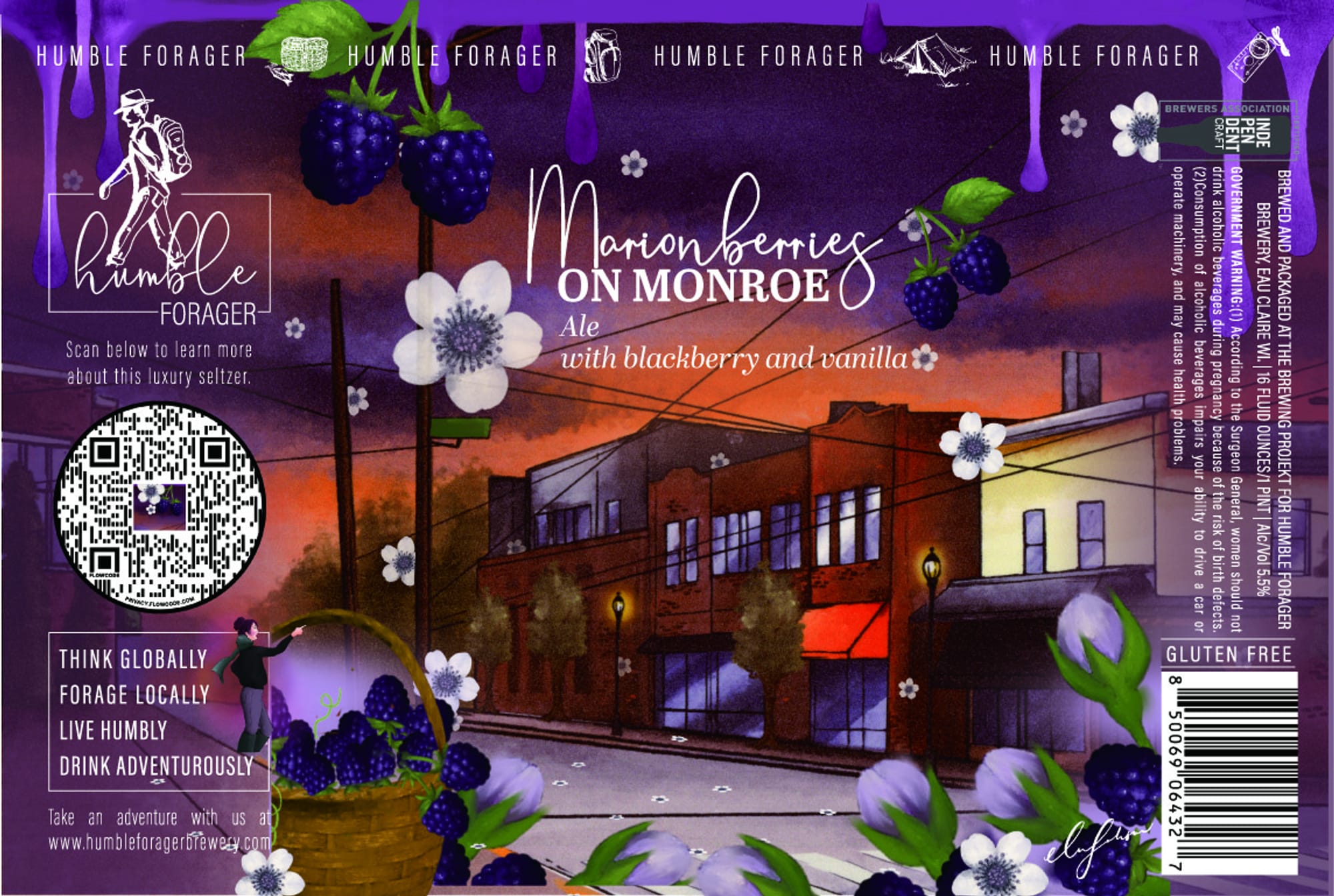 Marionberries on Monroe by Humble Forager - beer label