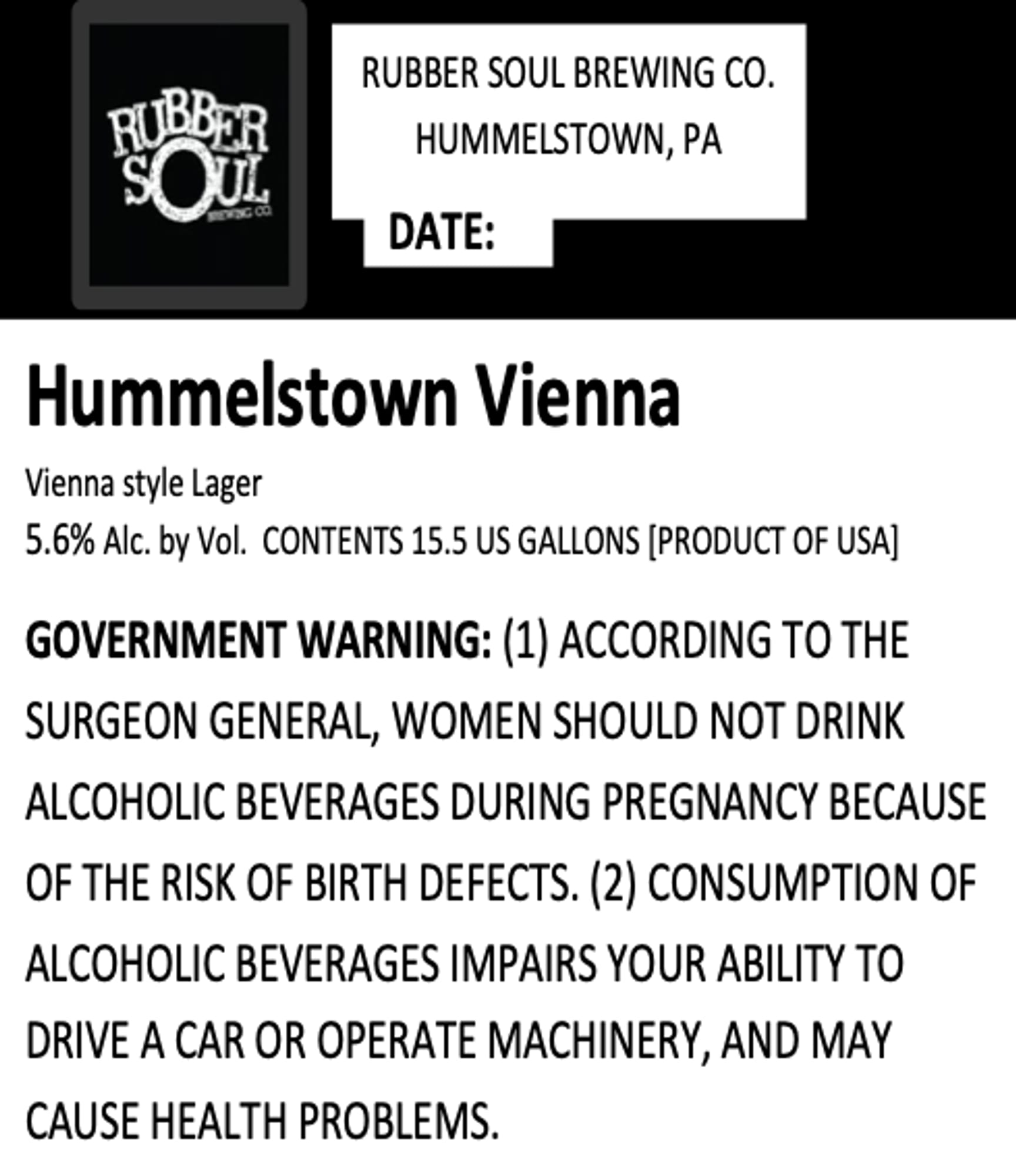 Hummelstown Vienna by Rubber Soul Brewing Co. - beer label