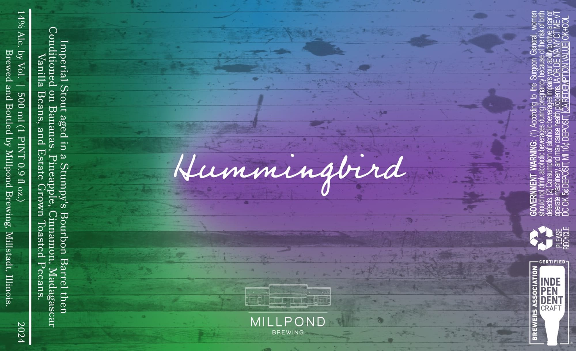 Hummingbird by Millpond Brewing - beer label