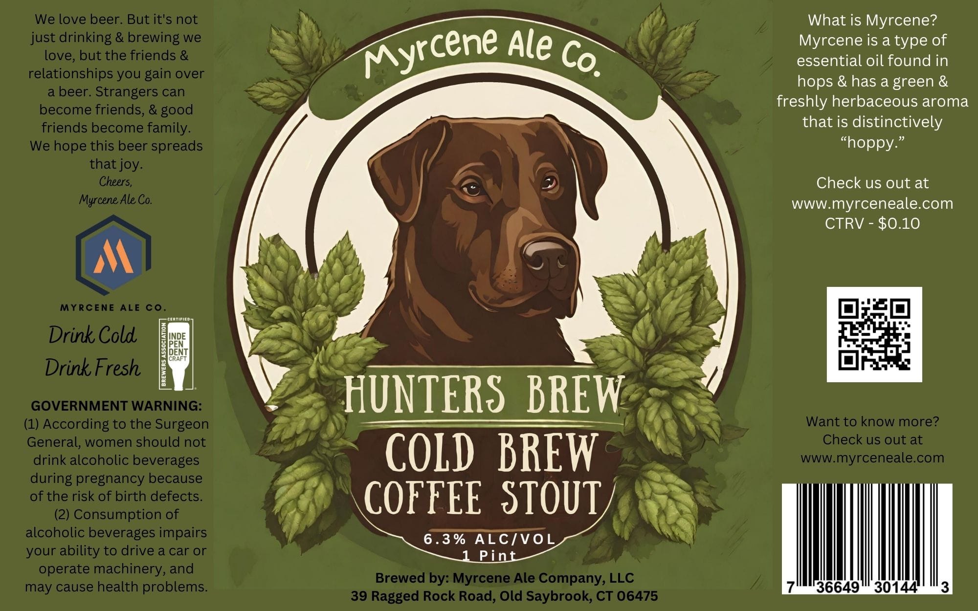 Hunters Brew Cold Brew Coffee Stout by Myrcene Ale Co. - beer label