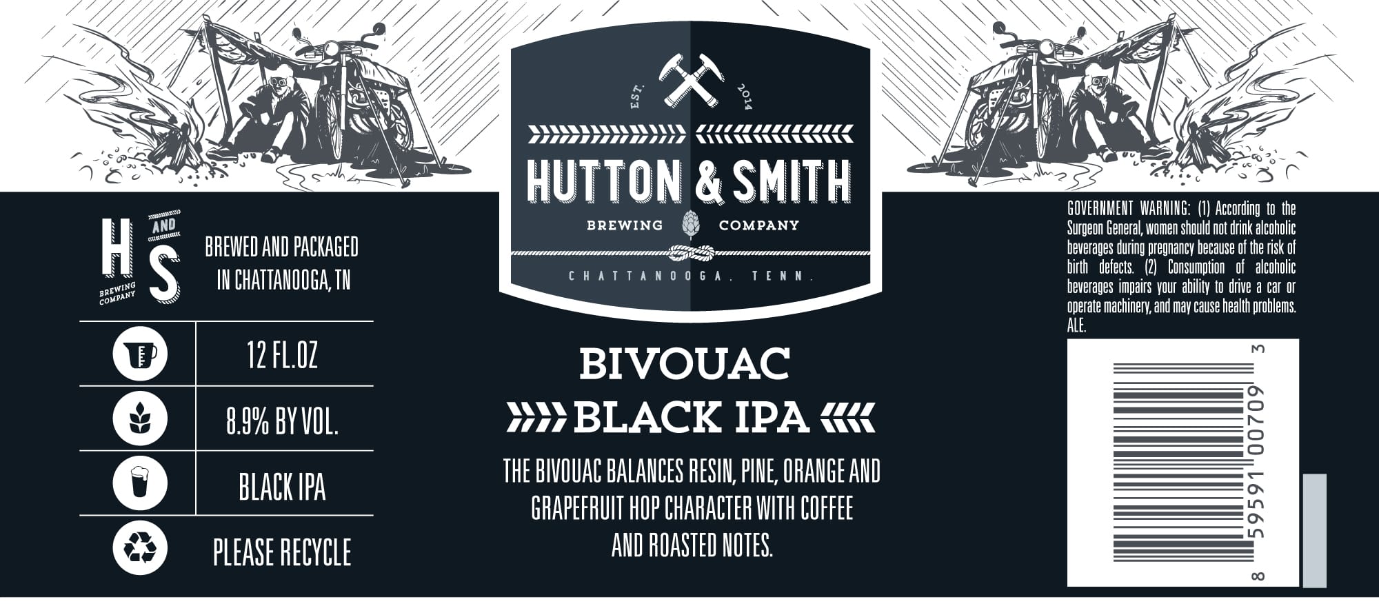 Bivouac Black IPA by Hutton & Smith Brewing Company - beer label