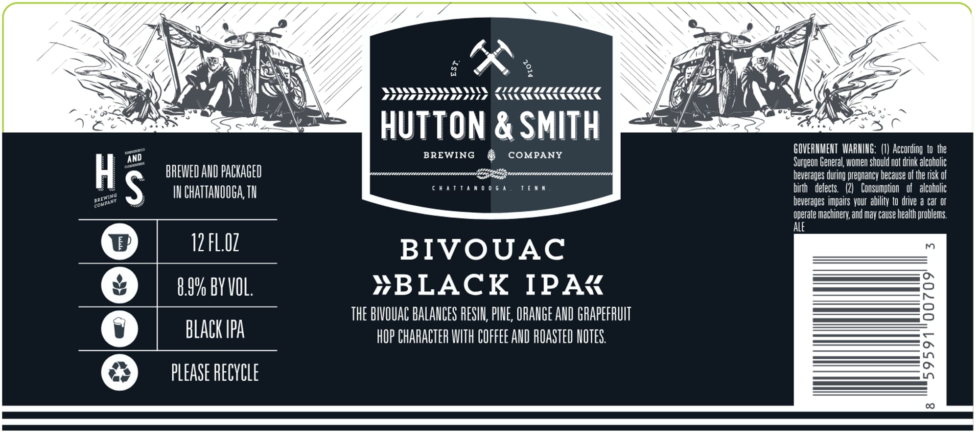 Bivouac Black IPA by Hutton & Smith Brewing Company - beer label