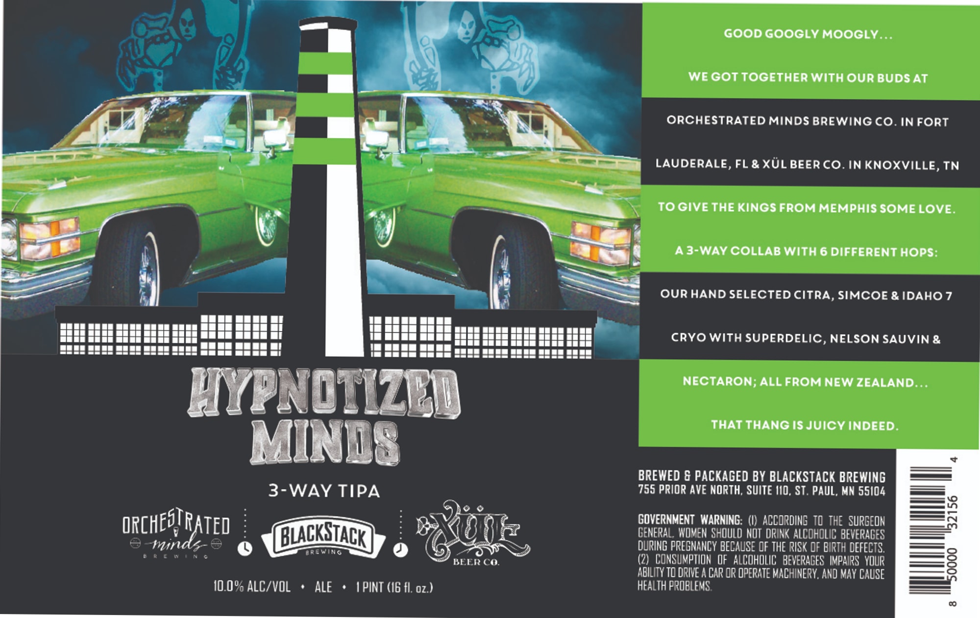 Hypnotized Minds by Orchestrated Minds Brewing, Blackstack Brewing, & Xül Beer Co. - beer label