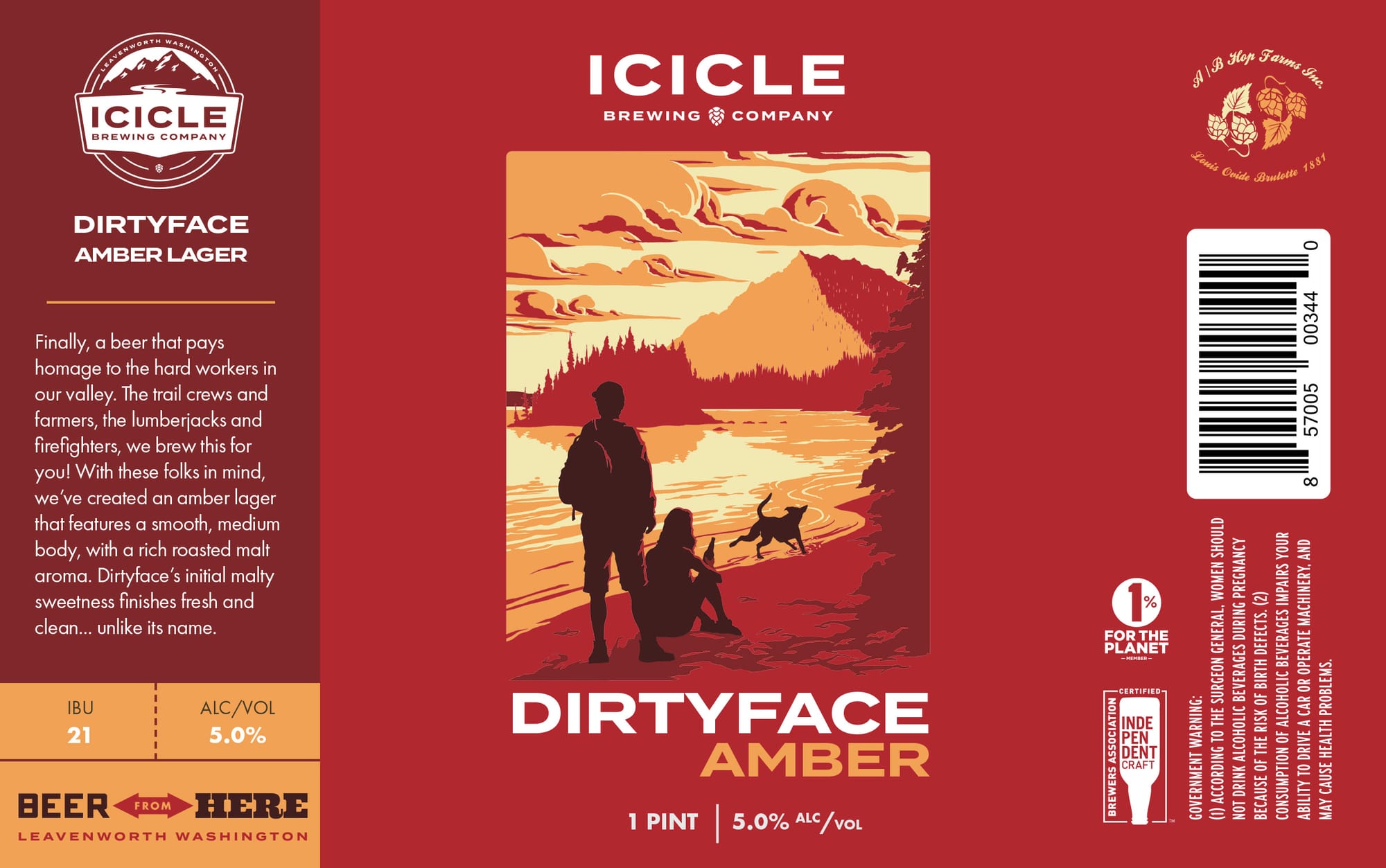 Dirtyface Amber Lager by Icicle Brewing Company - beer label