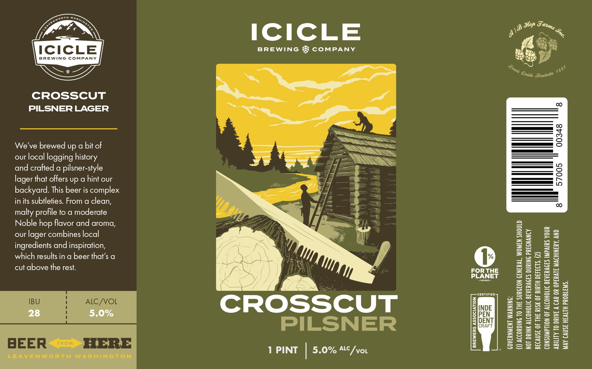 Crosscut Pilsner by Icicle Brewing Company - beer label