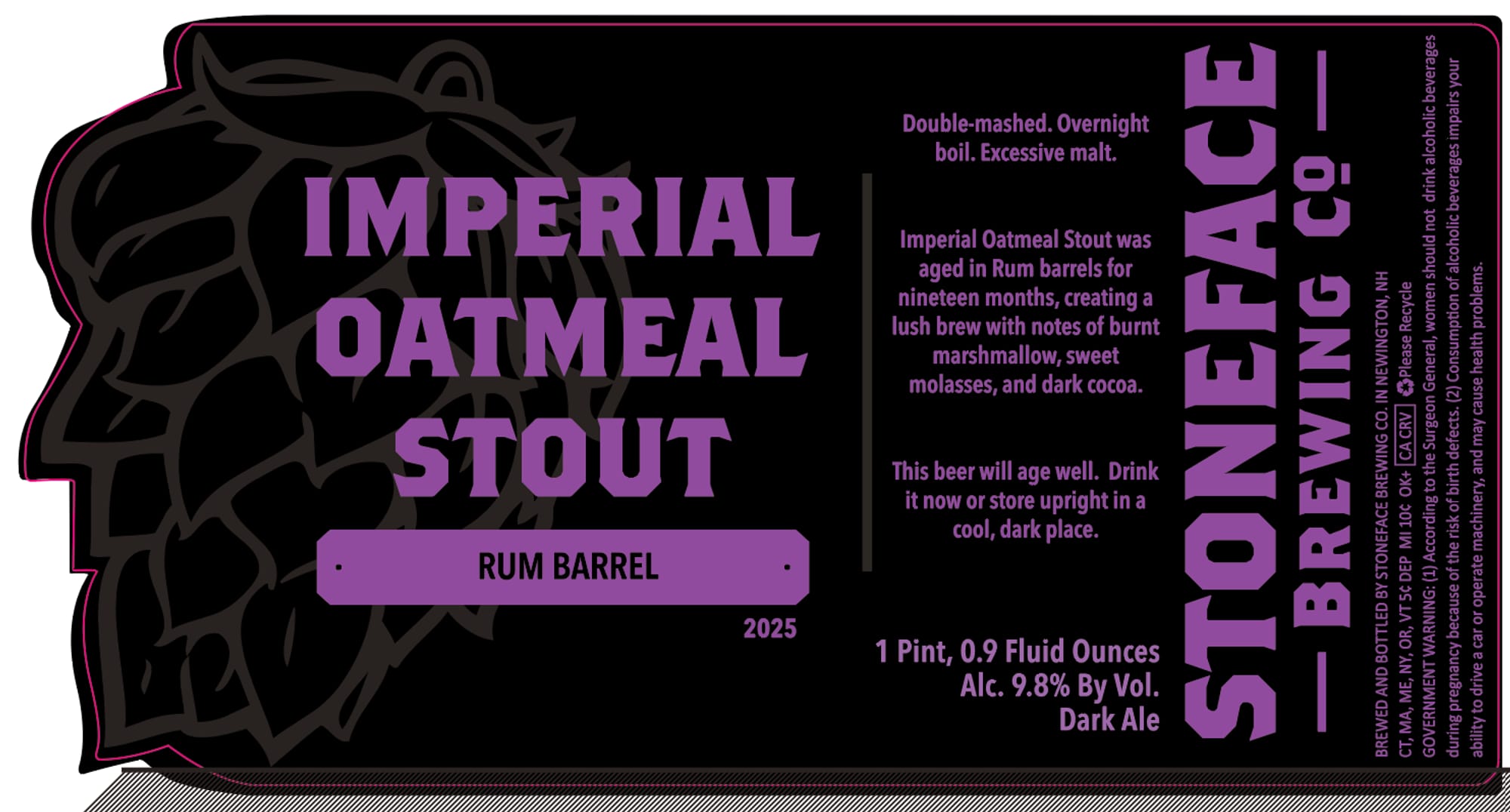 Imperial Oatmeal Stout Rum Barrel by Stoneface Brewing Co. - beer label