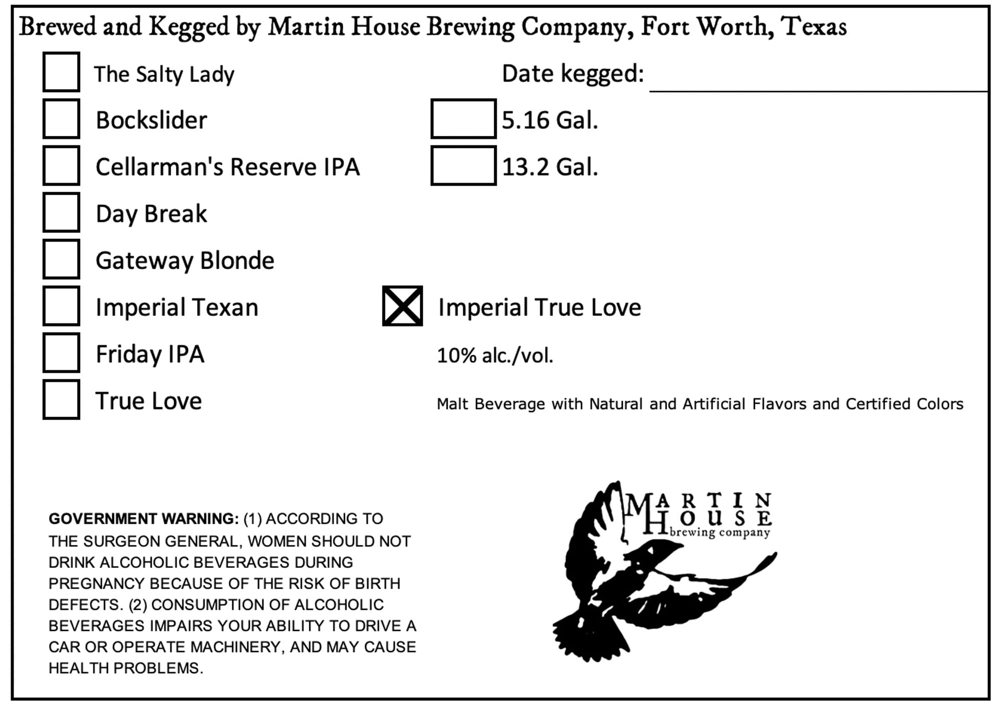Imperial True Love by Martin House Brewing Company - beer label