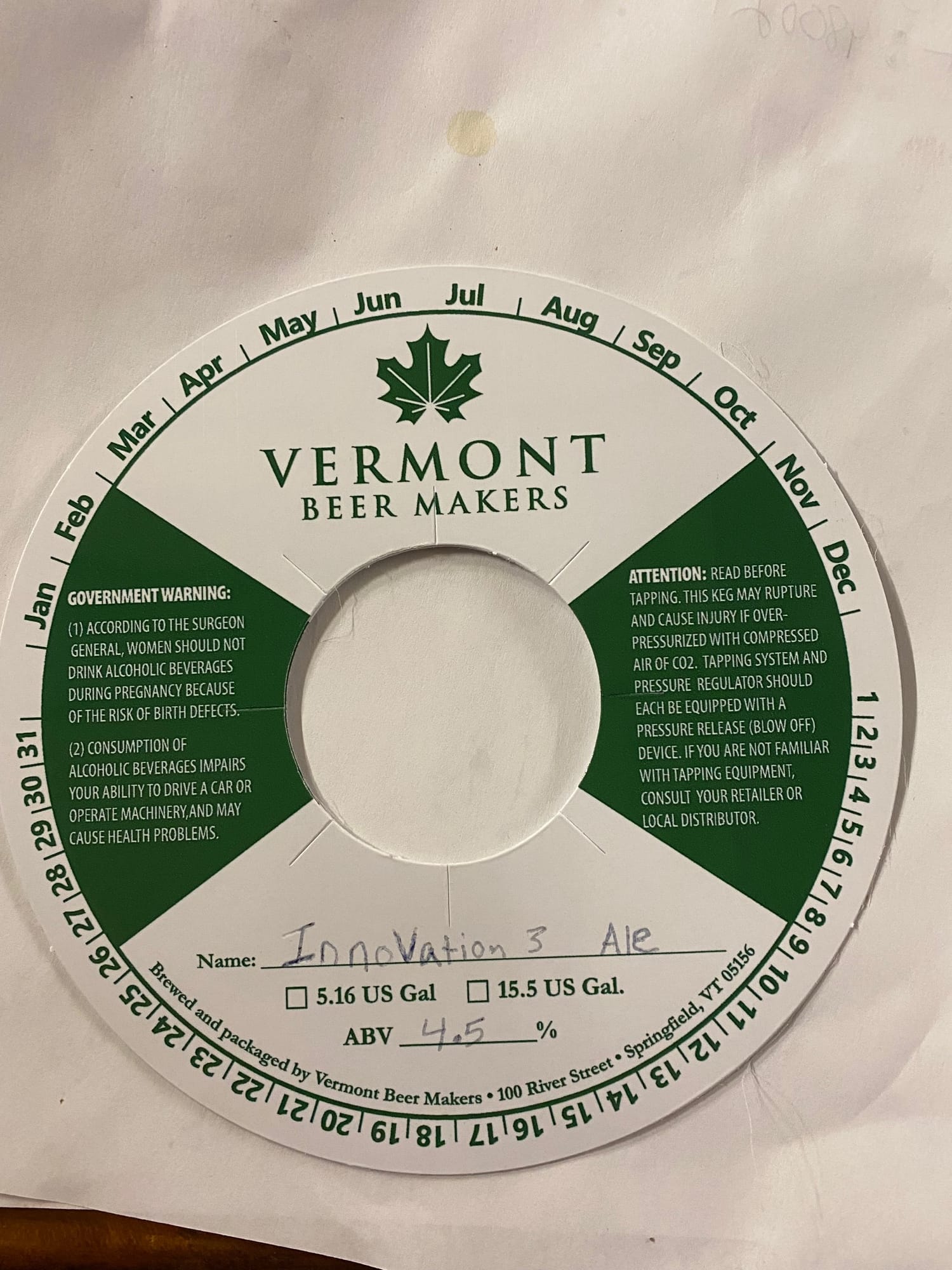Innovation 3 by Vermont Beer Makers - beer label