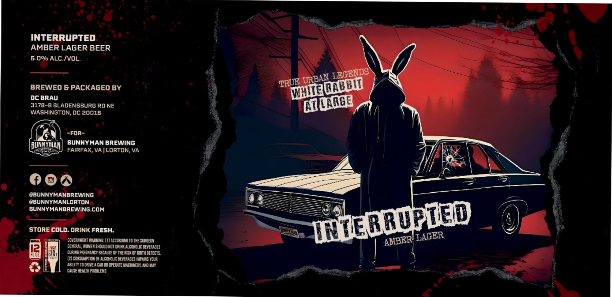 Interrupted Amber Lager Beer by DC Brau Brewing Ro. NE - beer label