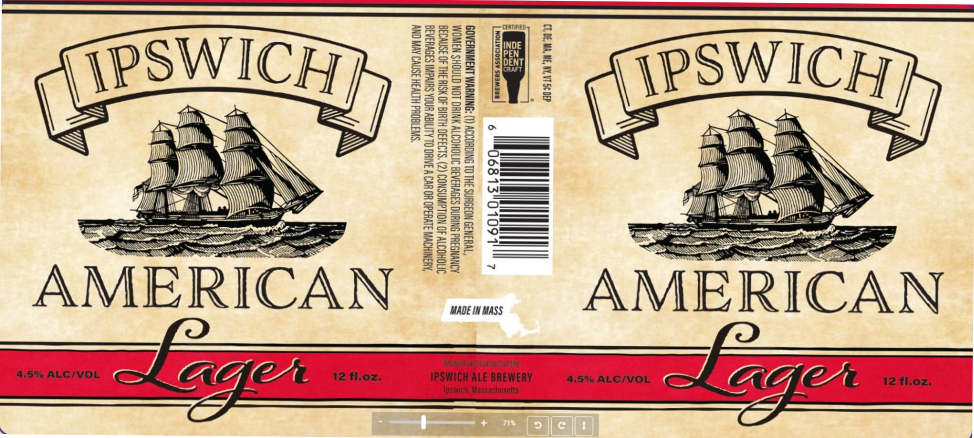 American Lager by Ipswich Ale Brewery - beer label