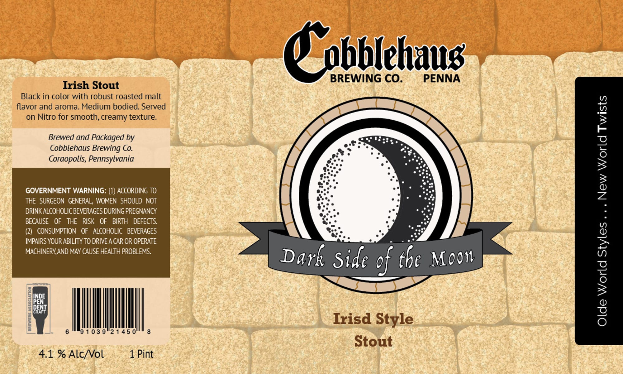 Irish Stout by Cobblehaus Brewing Co. - beer label
