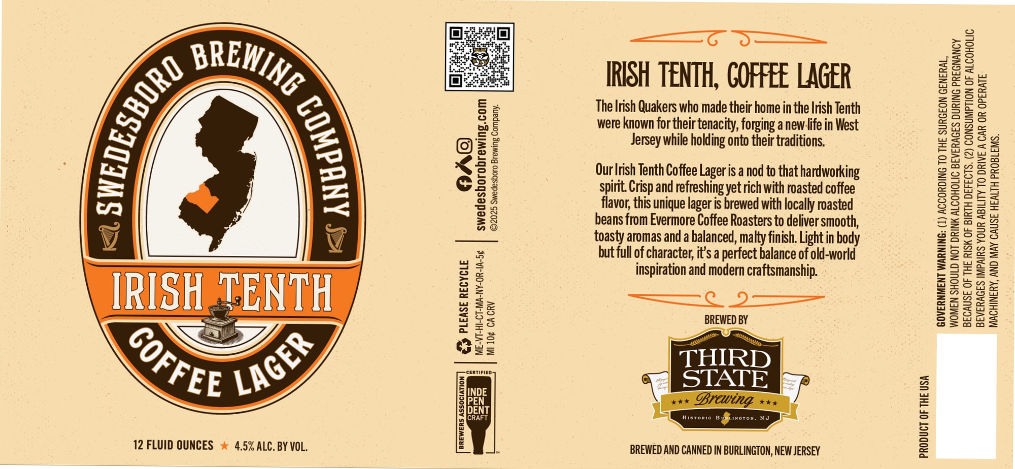 Irish Tenth, Coffee Lager by Swedesboro Brewing Company - beer label
