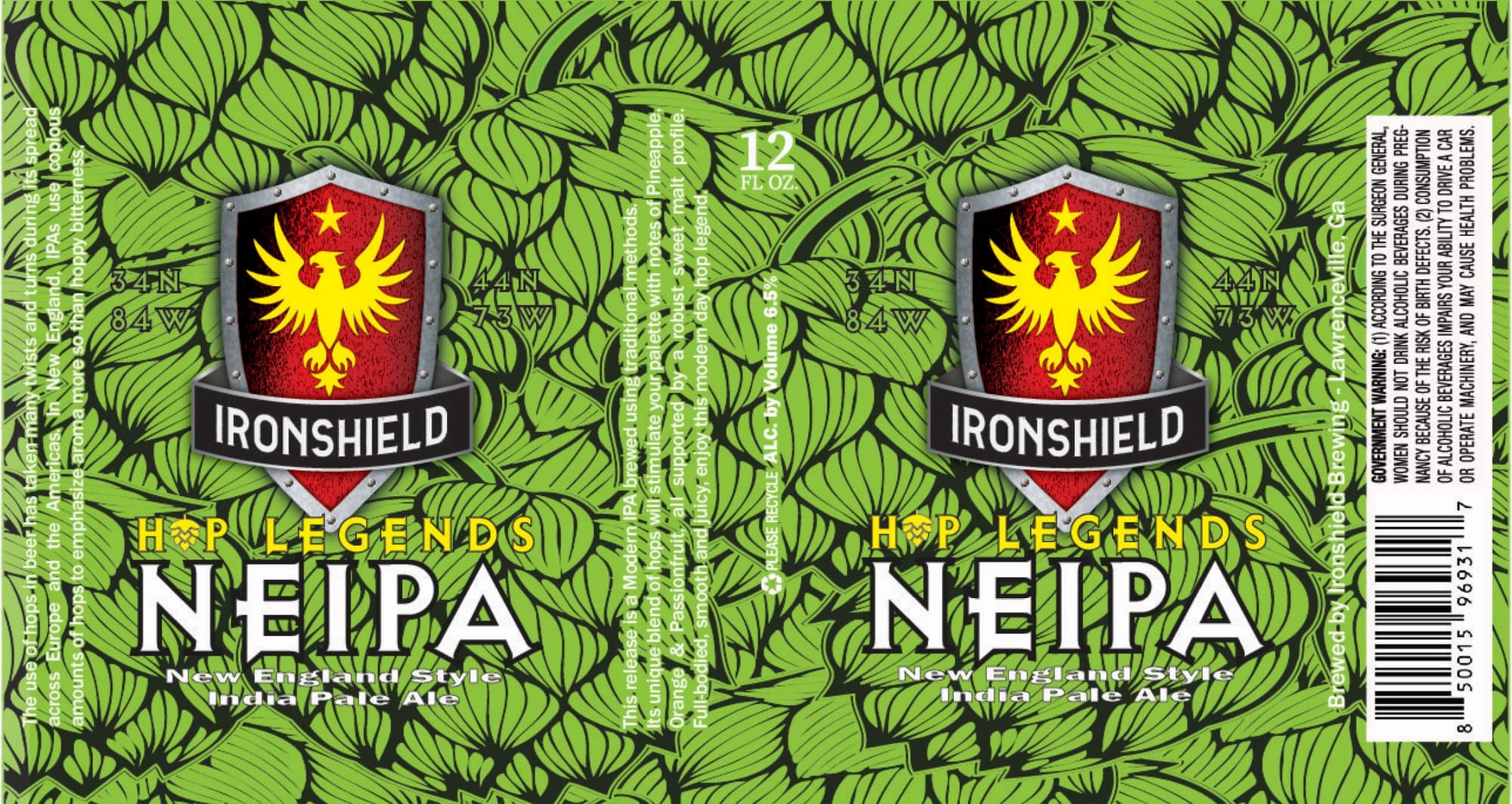 Hop Legends NEIPA by Ironshield Brewing - beer label